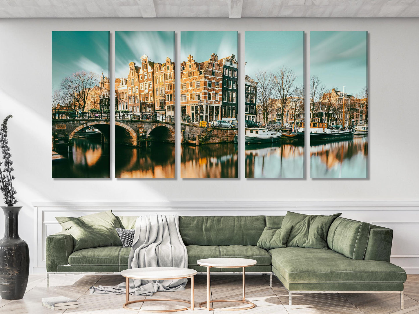 Amsterdam Canal Canvas Print, Large Cityscape Wall Art, Charming Dutch Architecture Artwork, Modern Urban Art Print, Scenic Wall Decor
