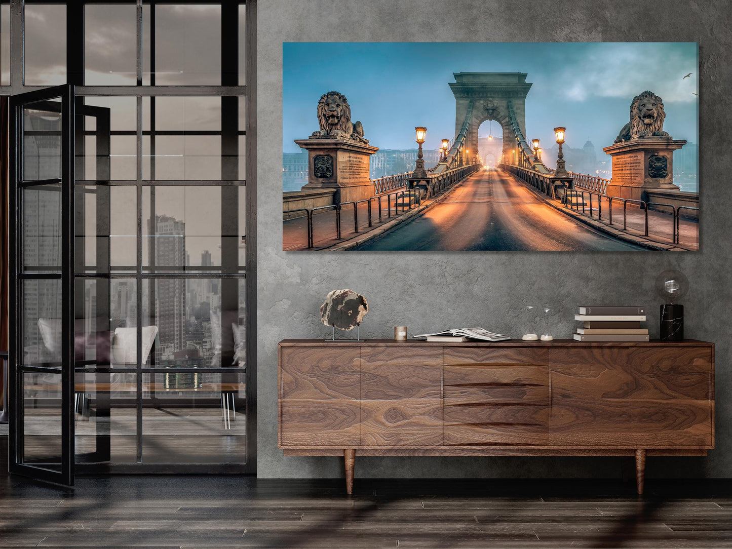 Chain Bridge Wall Art, Budapest Landmark Canvas Print, Morning Fog Cityscape Decor, Iconic Hungarian Bridge Artwork for Living Room / Office