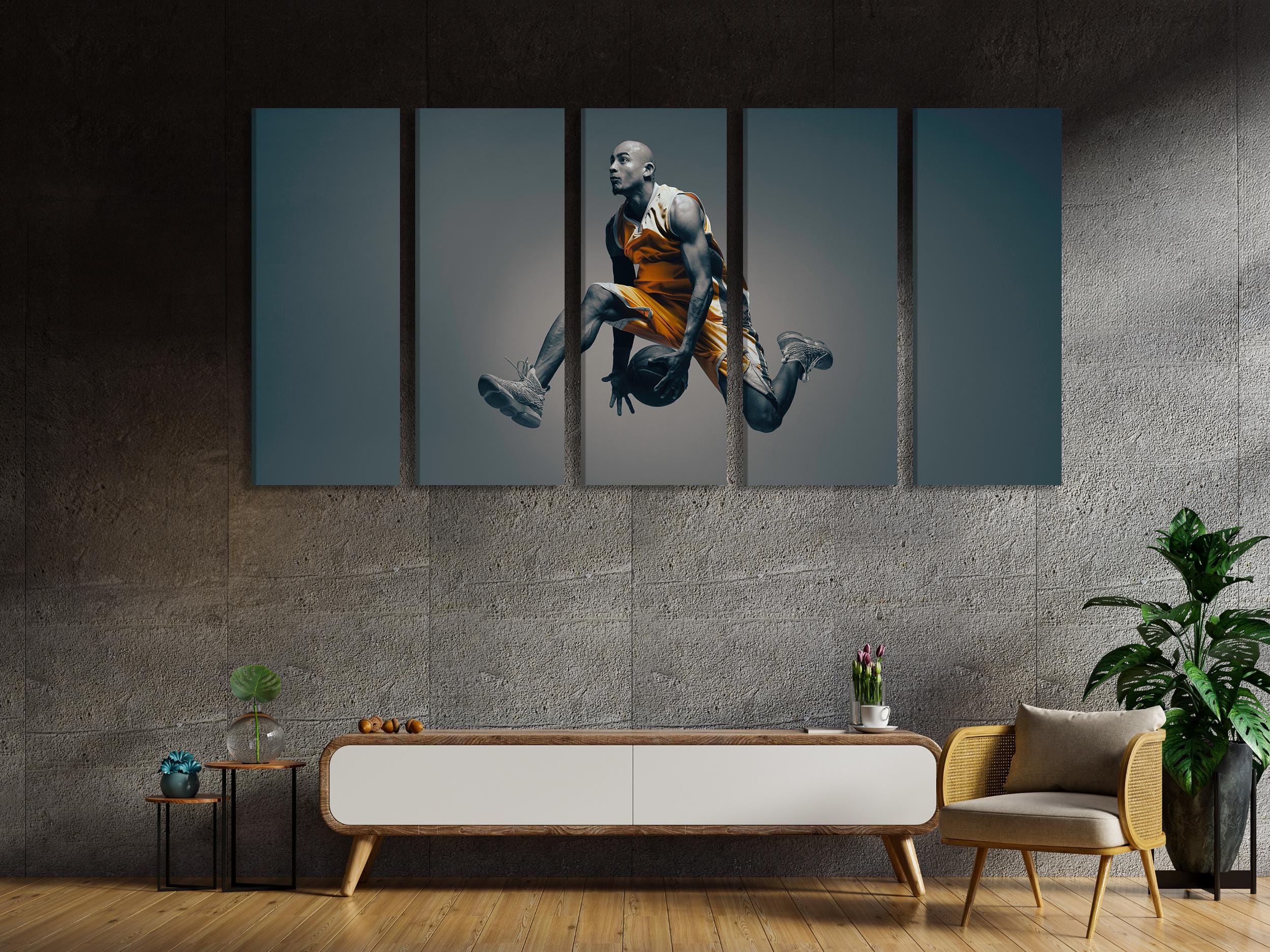 Impression sur toile d’un joueur de basket, grande œuvre murale sportive en mouvement, pièce d’art surdimensionnée en noir et blanc pour une salle de sport moderne à domicile ou une salle de jeux, cadeau de décoration murale