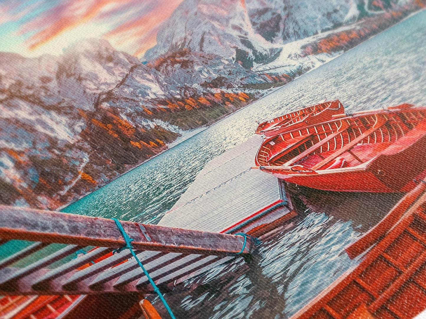 Alpine Lake Wall Art Lago di Braies Canvas Print Dolomites Mountain Art Landscape Print Large 5 Panel Alps Artwork Print Nature Wall Decor