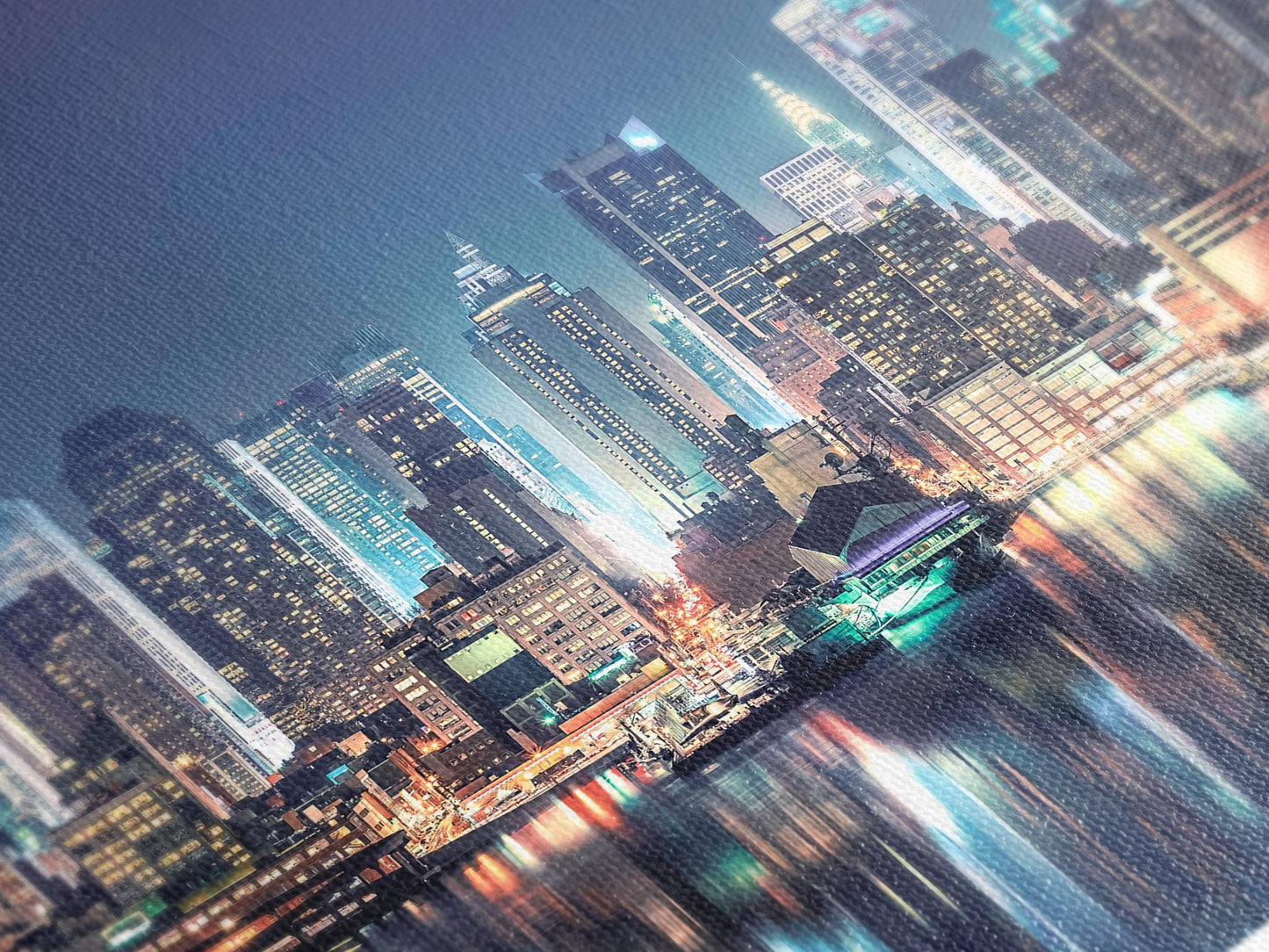 New York City Skyline Canvas Print, Manhattan Nightscape Wall Art, Large Urban Landscape, NYC Skyscrapers Night Artwork, Modern Office Decor