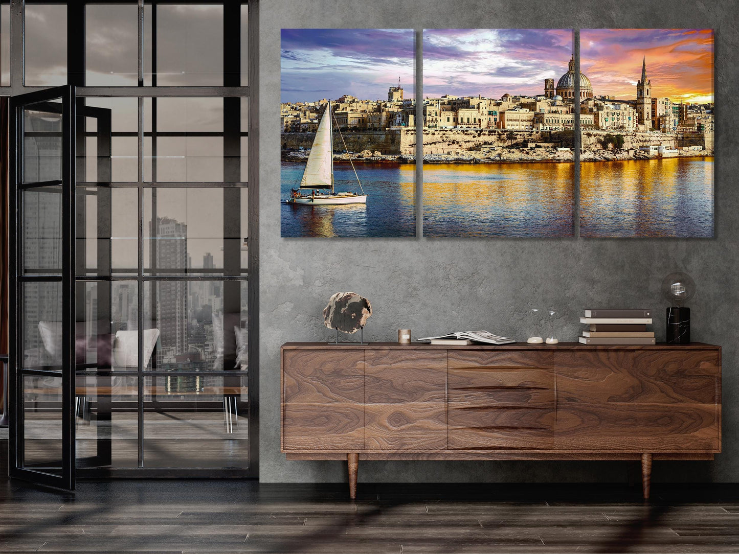 Valletta Malta Canvas Print – Stunning Mediterranean Wall Art, Coastal Cityscape Artwork, Sunset Harbor Scene for Living Room Decor