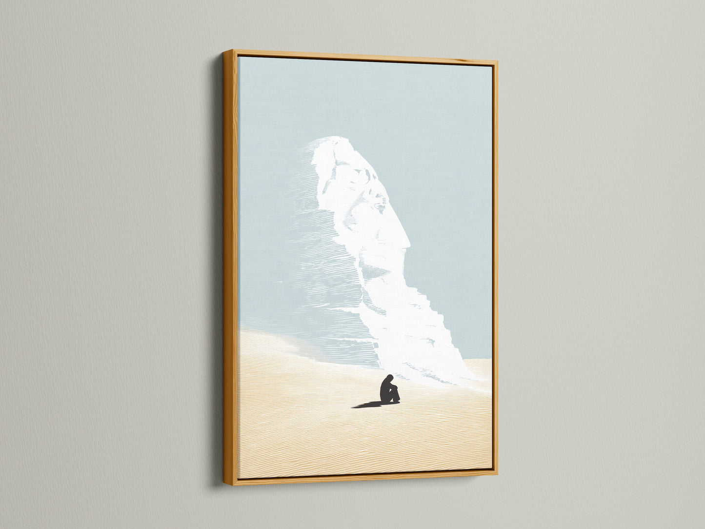 The Desert Dream artwork is showcased in a gold frame. A gold frame brings a touch of elegance. It enhances the peaceful art. This is ideal for sophisticated decor. Perfect for adding a luxurious feel to your space.