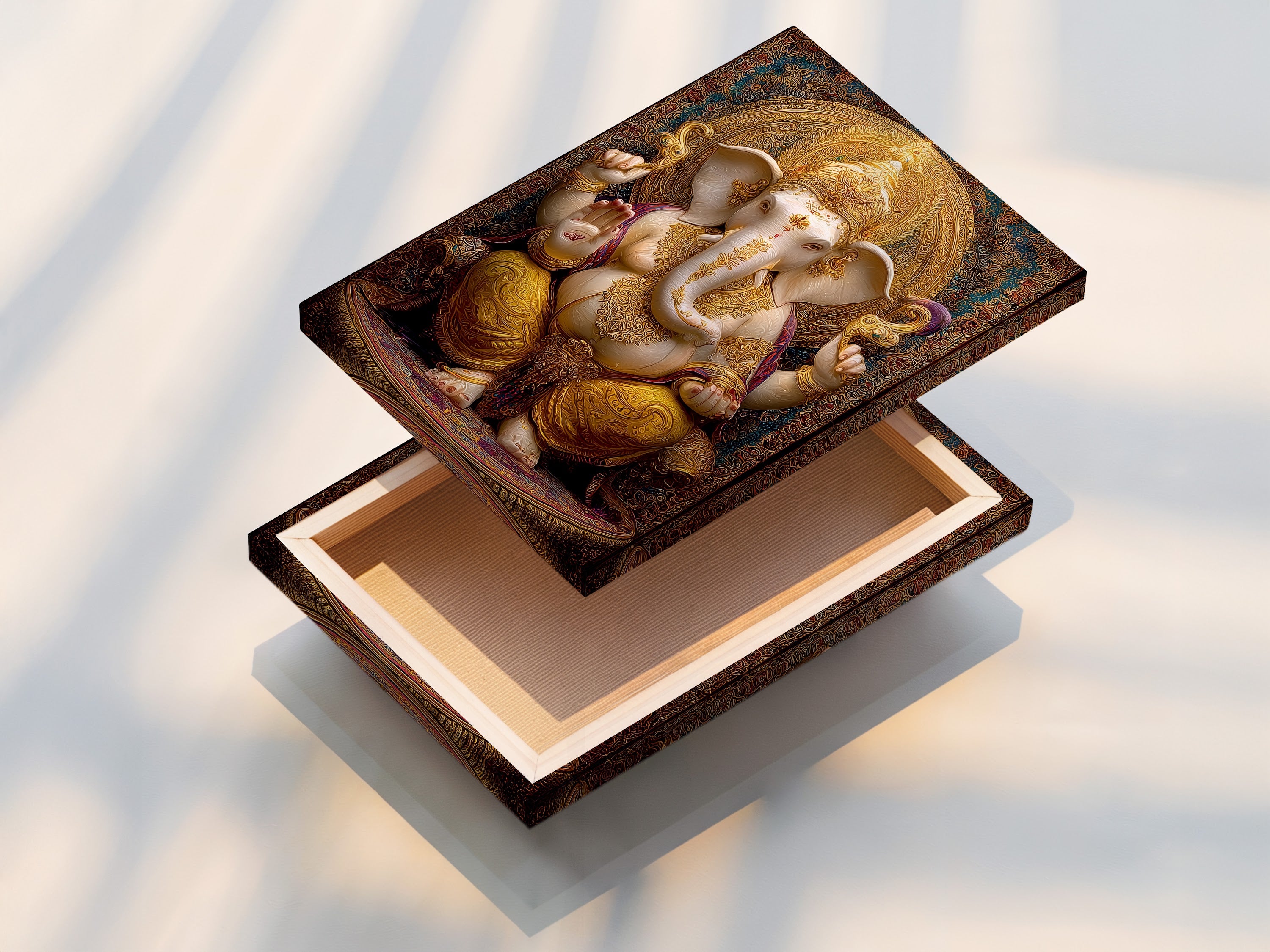 Golden Elephant Deity Art Print - Hindu Spiritual Wall Decor, Sacred Religious Poster, Meditation Room Art, Divine Blessing Artwork