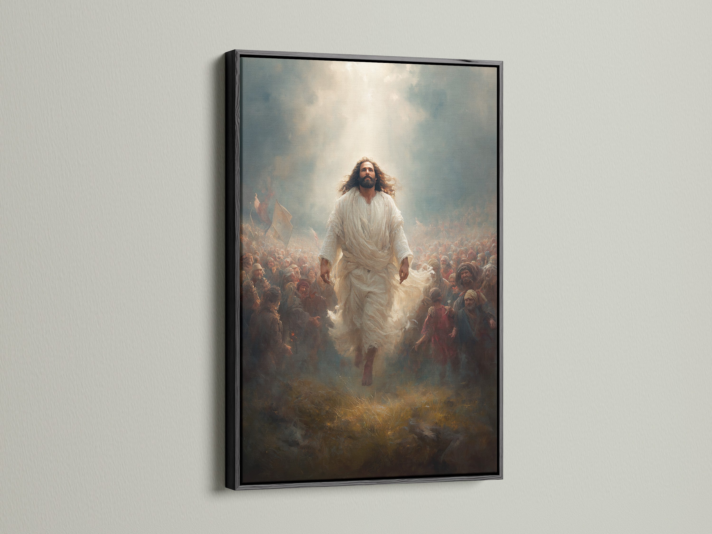Add a touch of sophistication with Jesus Christ artwork in a black frame. Find christian wall art. Perfect for a modern church office. A faith canvas print that stands out. Experience the depth of this spiritual artwork. A striking religious gift.