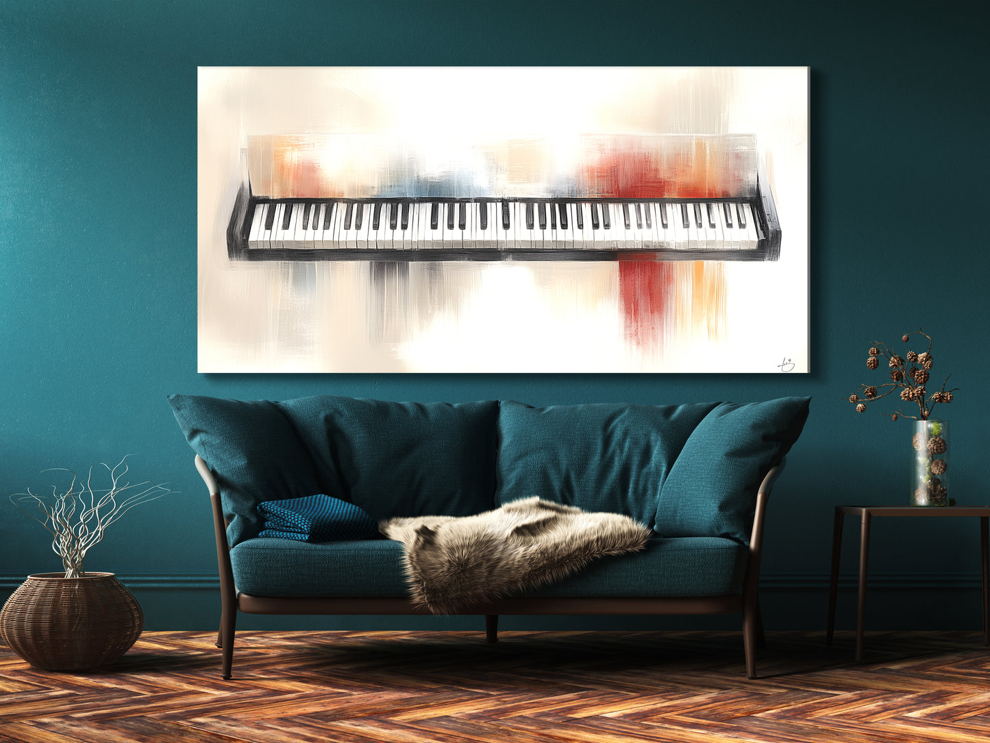 Schilderachtig toetsenbord canvas print – moderne pianokunst, subtiele penseelstreekkleur voor eigentijdse inrichting