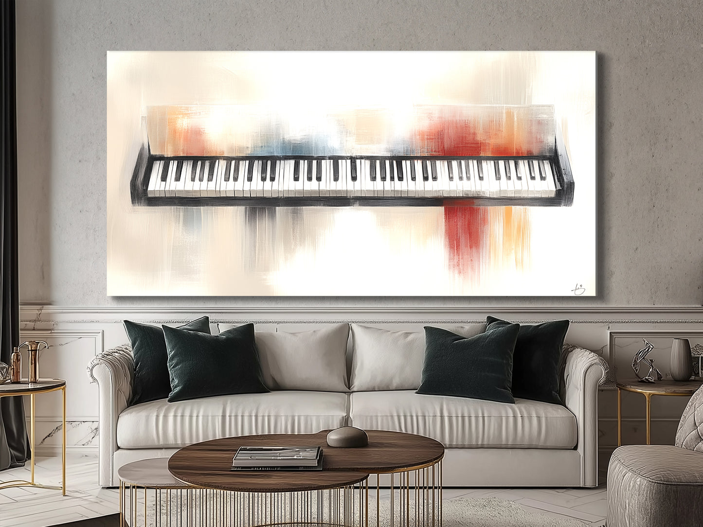 Schilderachtig toetsenbord canvas print – moderne pianokunst, subtiele penseelstreekkleur voor eigentijdse inrichting