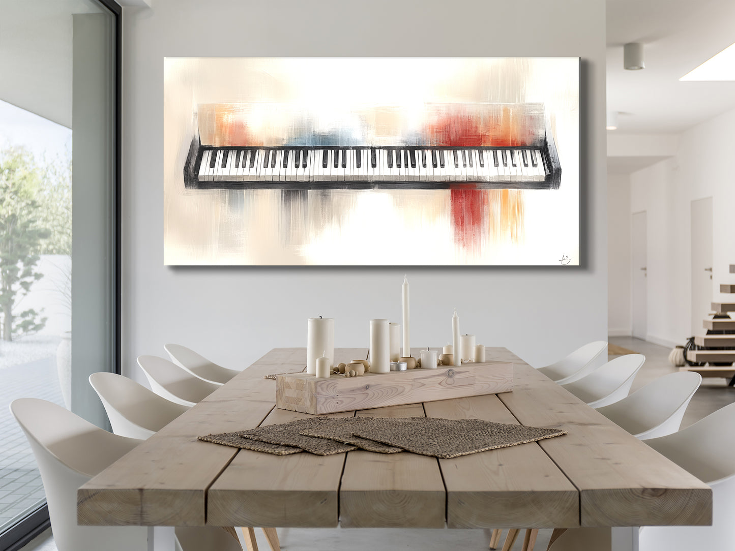 Schilderachtig toetsenbord canvas print – moderne pianokunst, subtiele penseelstreekkleur voor eigentijdse inrichting
