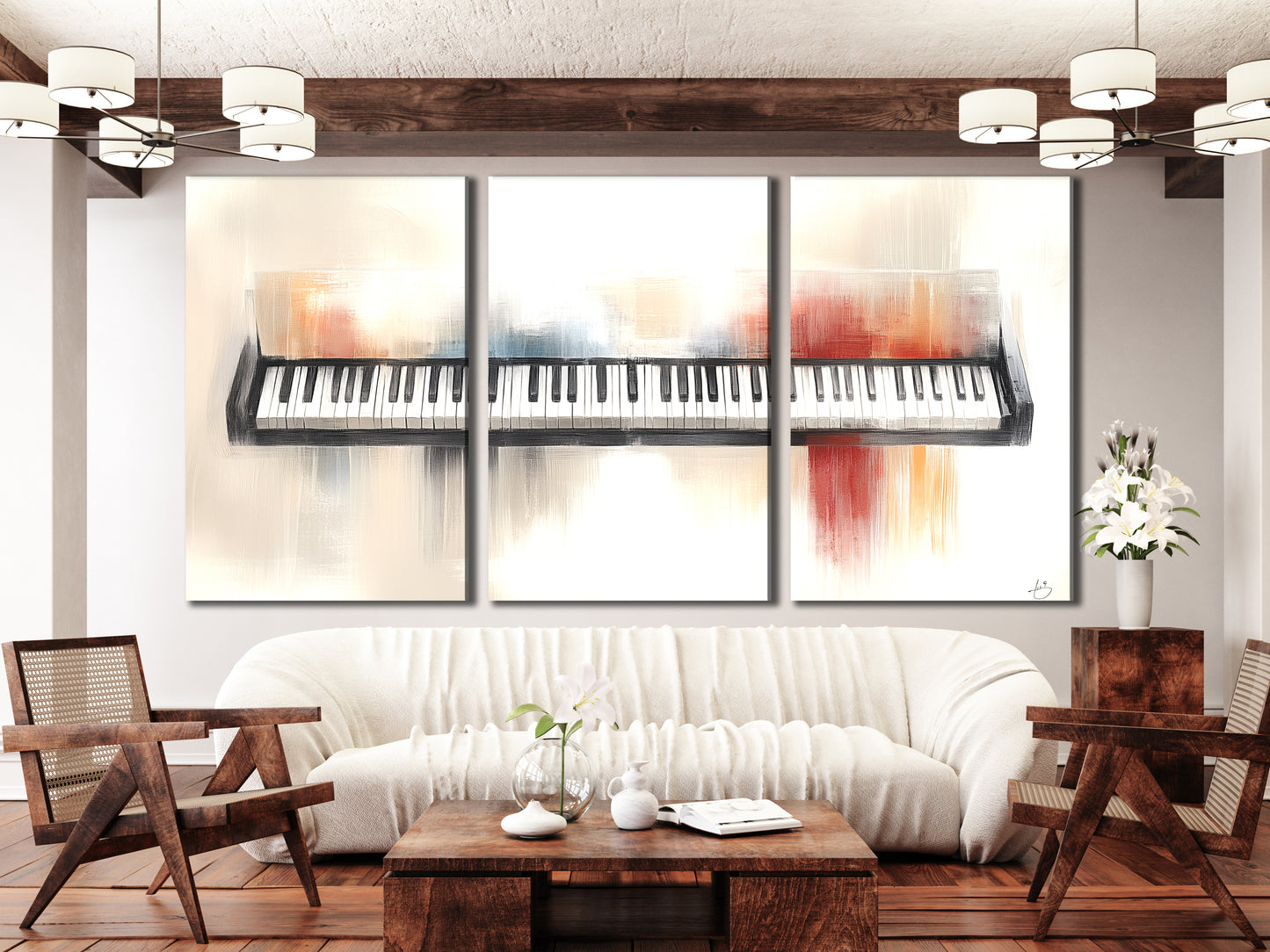 Schilderachtig toetsenbord canvas print – moderne pianokunst, subtiele penseelstreekkleur voor eigentijdse inrichting