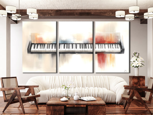 회화적인 키보드 캔버스 프린트 - 현대 피아노 아트, 현대적인 장식을 위한 미묘한 붓놀림 색상