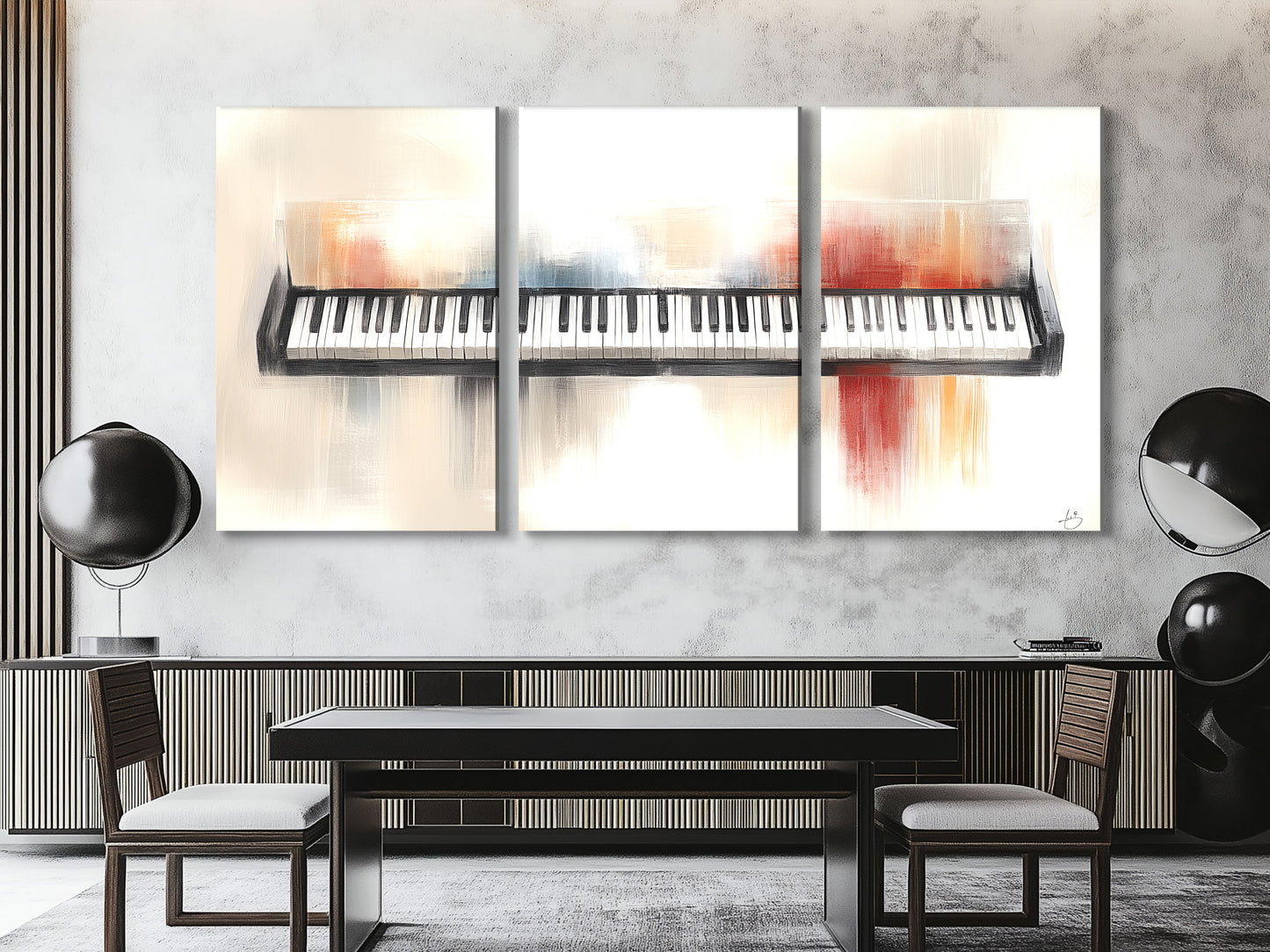 Schilderachtig toetsenbord canvas print – moderne pianokunst, subtiele penseelstreekkleur voor eigentijdse inrichting