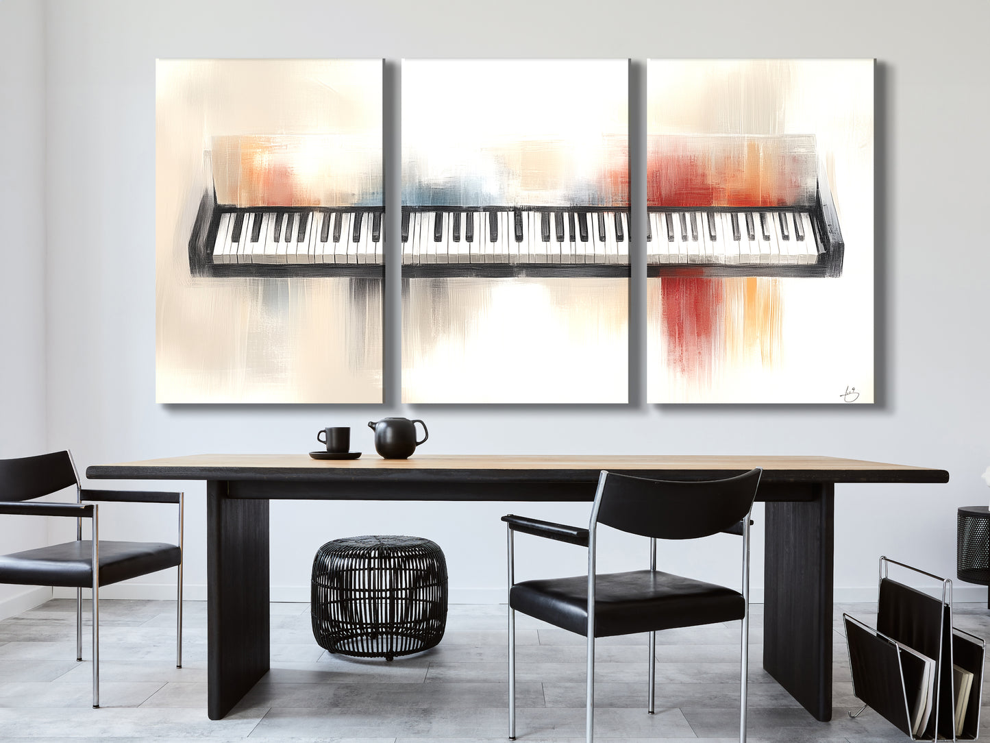 Schilderachtig toetsenbord canvas print – moderne pianokunst, subtiele penseelstreekkleur voor eigentijdse inrichting