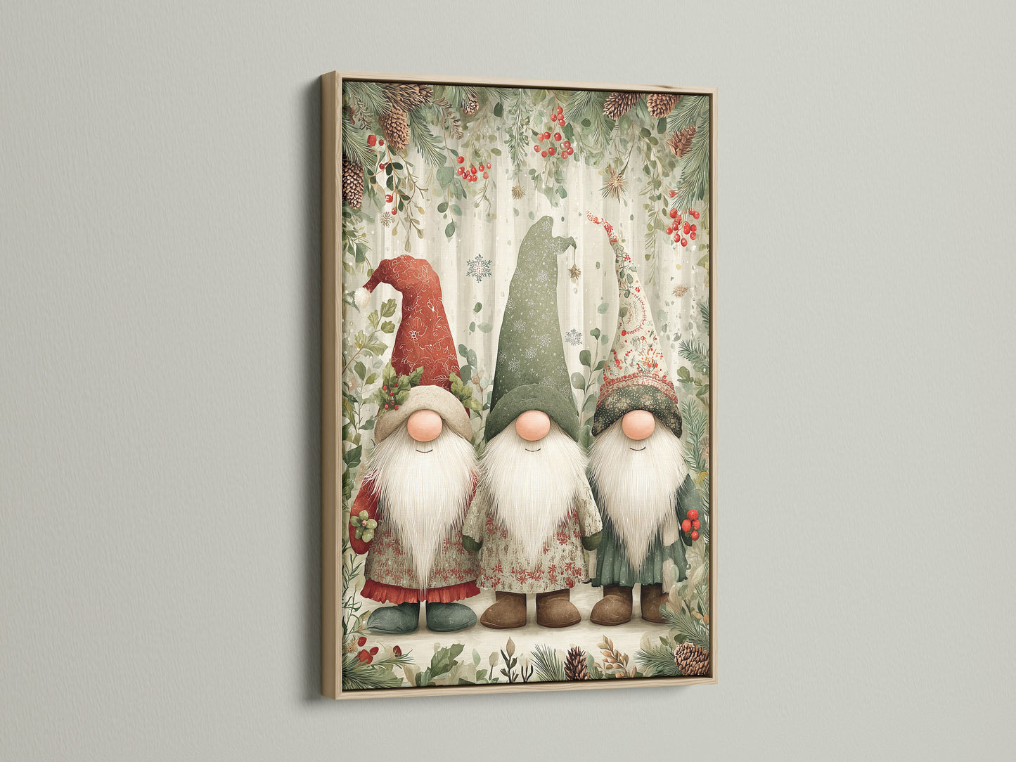 Christmas Gnomes Canvas Print - Holiday Gnome Wall Art, Scandinavian Winter Decor for Farmhouse Kitchen Wall Decor