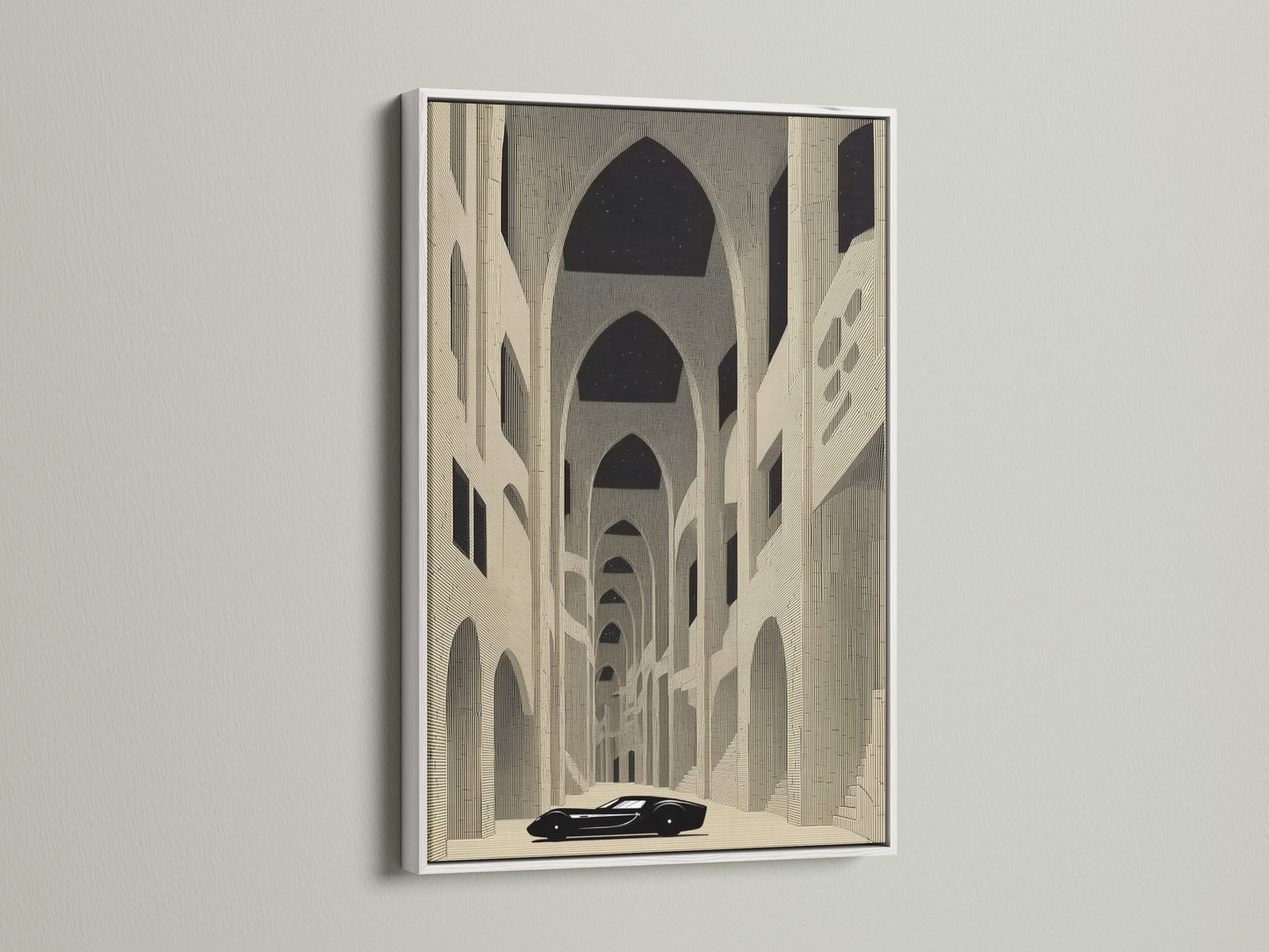 Showcase your medieval church art in a white frame. The clean white enhances the cathedral canvas. Ideal for gothic prints this frame offers a fresh modern look. Brighten your architecture decor with this white frame.