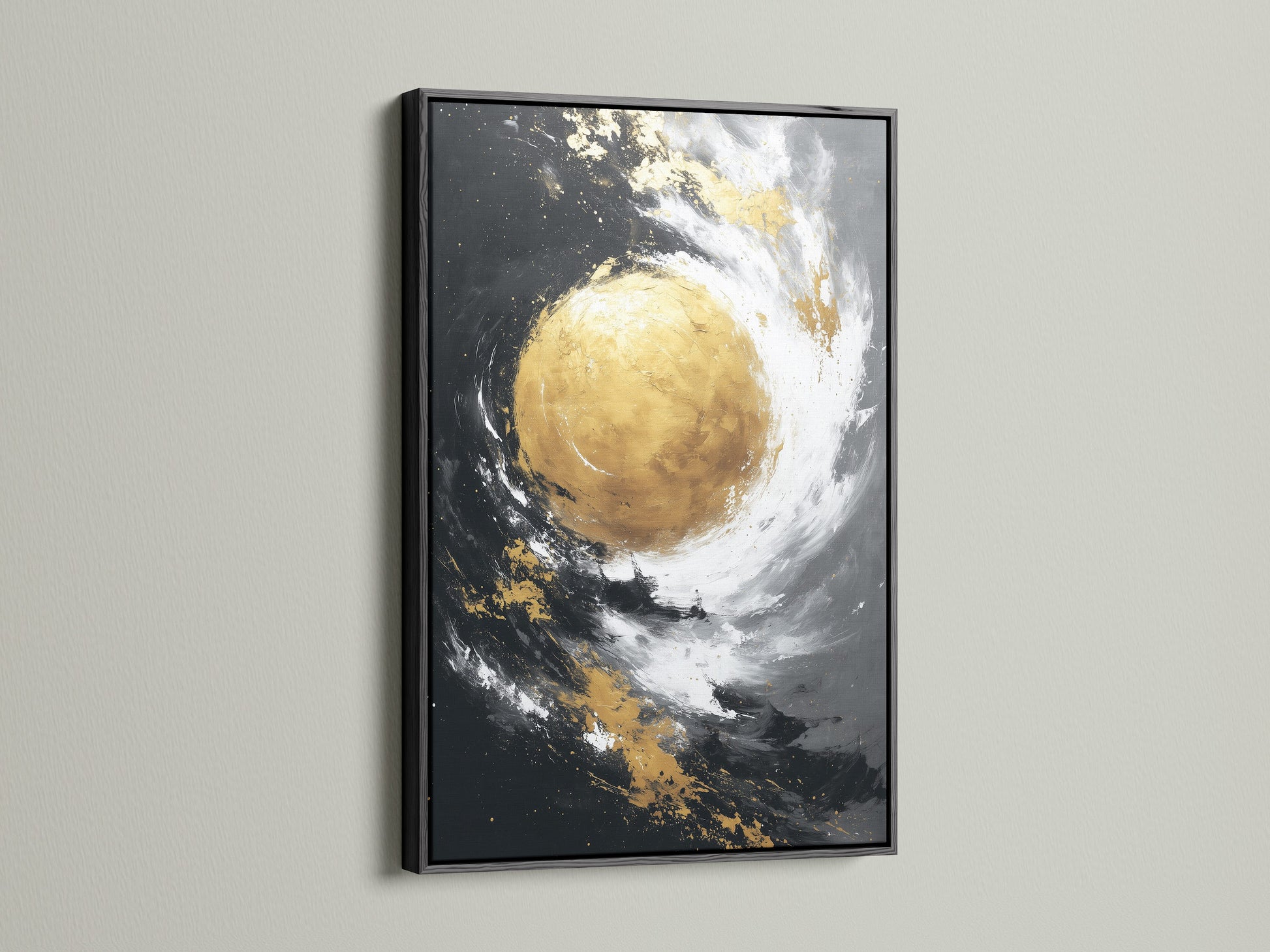 A black frame art piece exudes sophistication. The black frame creates a bold statement. This frame adds a touch of elegance. It is perfect for contemporary and classic styles.