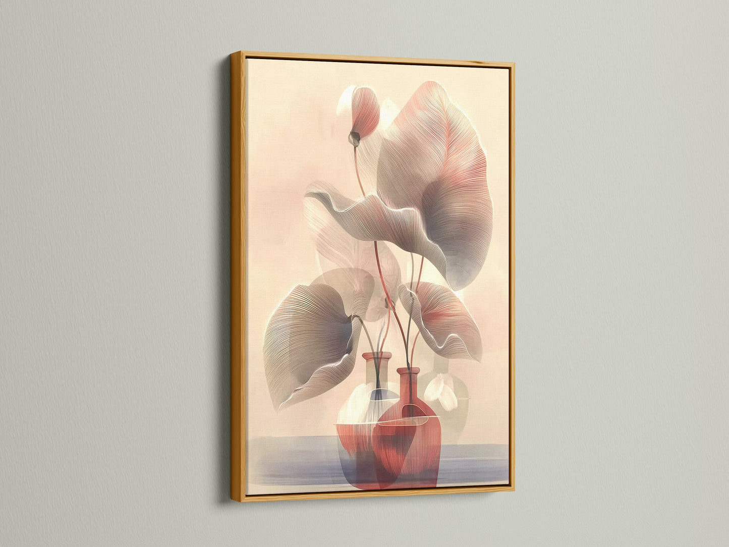 Botanical line art in a gold frame. This Scandinavian artwork features blush pink art. The neutral tones create subtle wall art. Ideal as living room wall art. This floral canvas print enhances bedroom wall decor. The flower artwork adds elegance to any space.