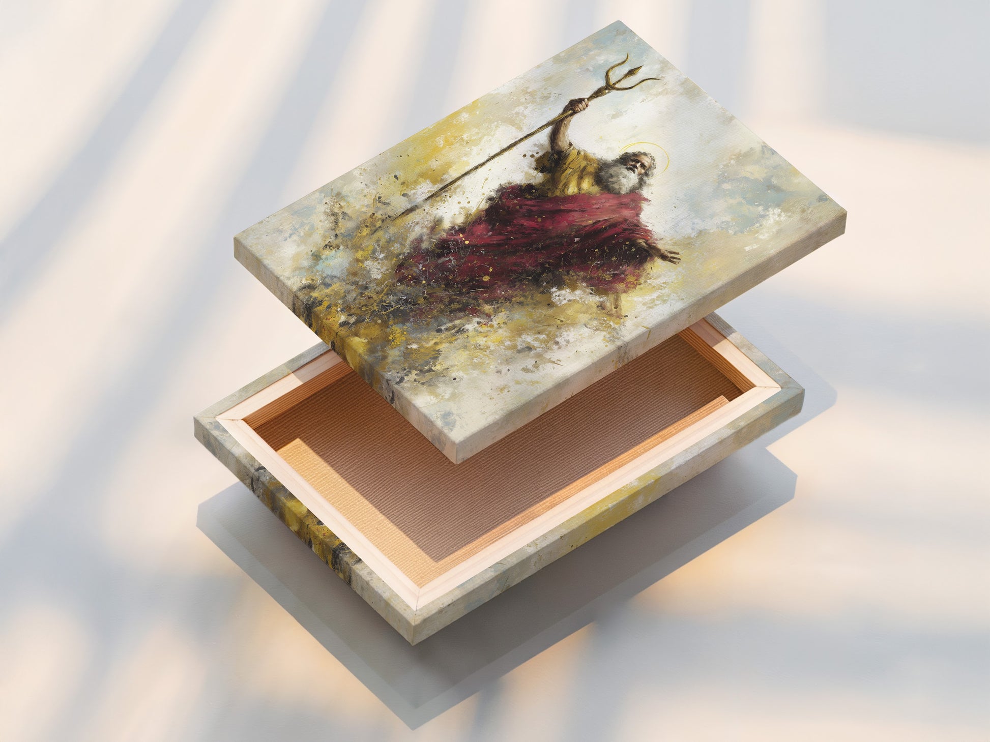 A stretched canvas print is on display. The stretched canvas print is ready to hang. The artwork wraps around the frame. The print is a great way to showcase art.