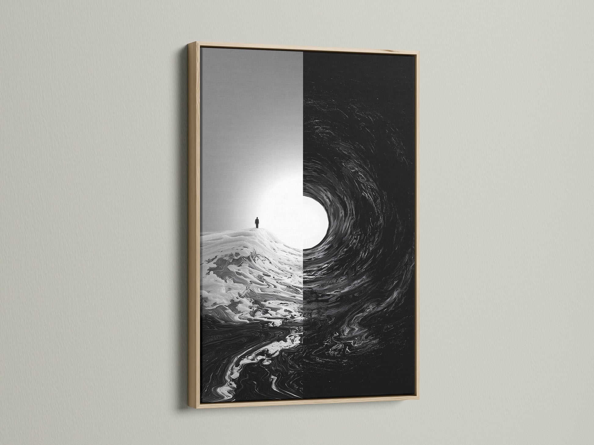 This artwork is beautifully presented in an oak frame. The natural wood grain enhances the artwork. An oak frame brings warmth and sophistication to any room. Explore our oak frame options for your next art piece.