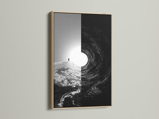 This artwork is beautifully presented in an oak frame. The natural wood grain enhances the artwork. An oak frame brings warmth and sophistication to any room. Explore our oak frame options for your next art piece.