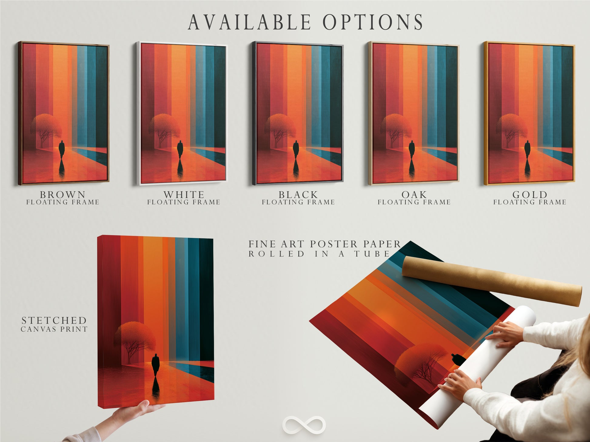 Explore available options for this modern artwork. Choose from a stretched canvas print fine art poster paper or floating frame. This surreal landscape artwork is perfect for contemporary art enthusiasts.