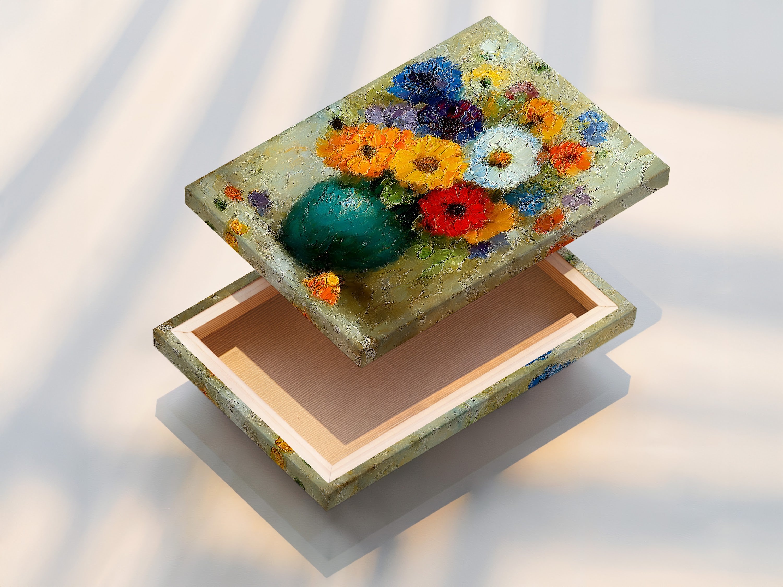 Stretched Canvas Print. This vibrant flower art transforms your space with color. It's perfect for homeowners renters and interior stagers. Brighten any room with this artwork.