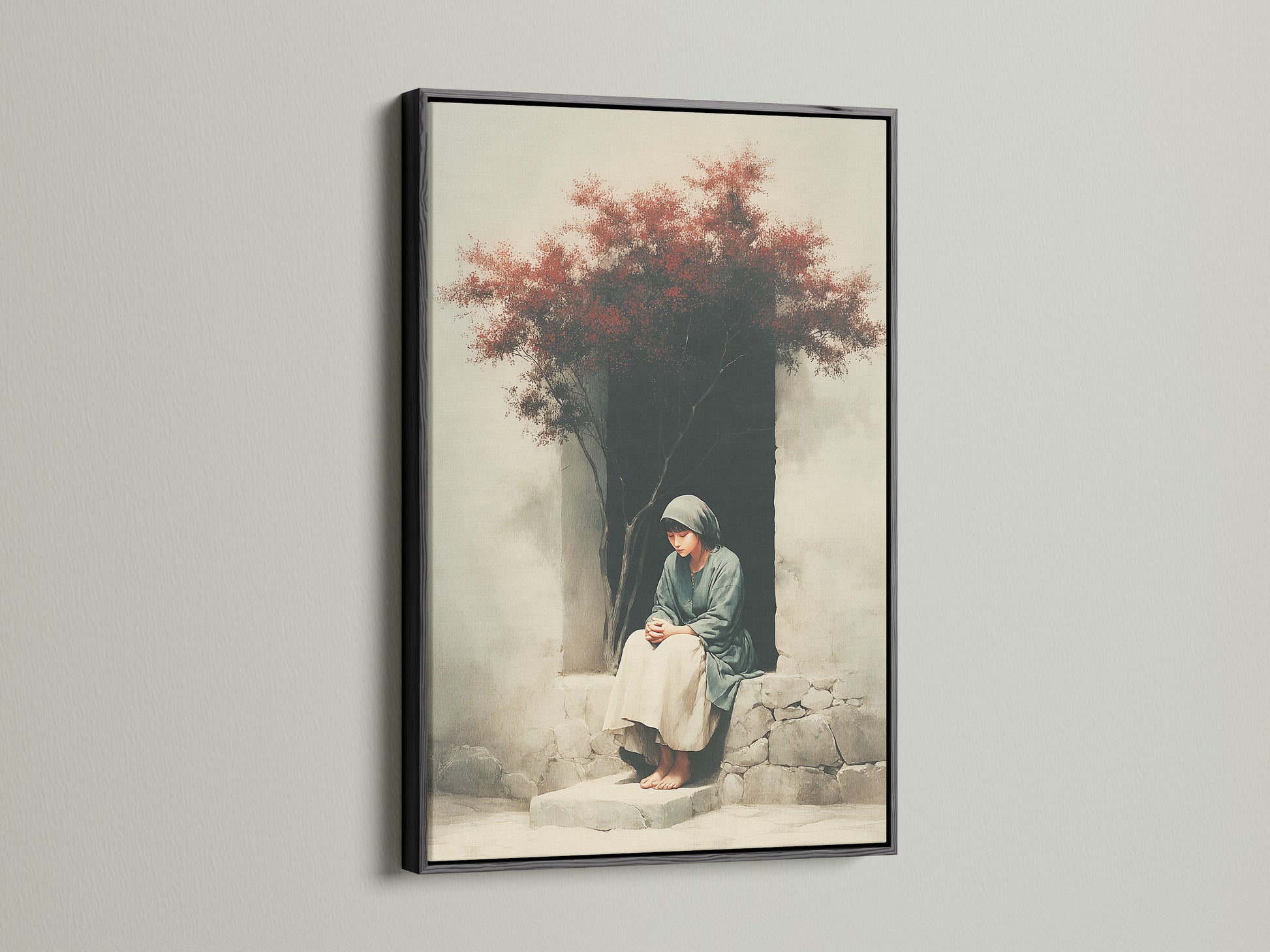 Artwork in a black frame. The black frame provides a bold and sophisticated touch. This frame adds contrast and depth to the artwork. Perfect for creating a focal point in any room. Add drama and elegance to your decor with our framed art.