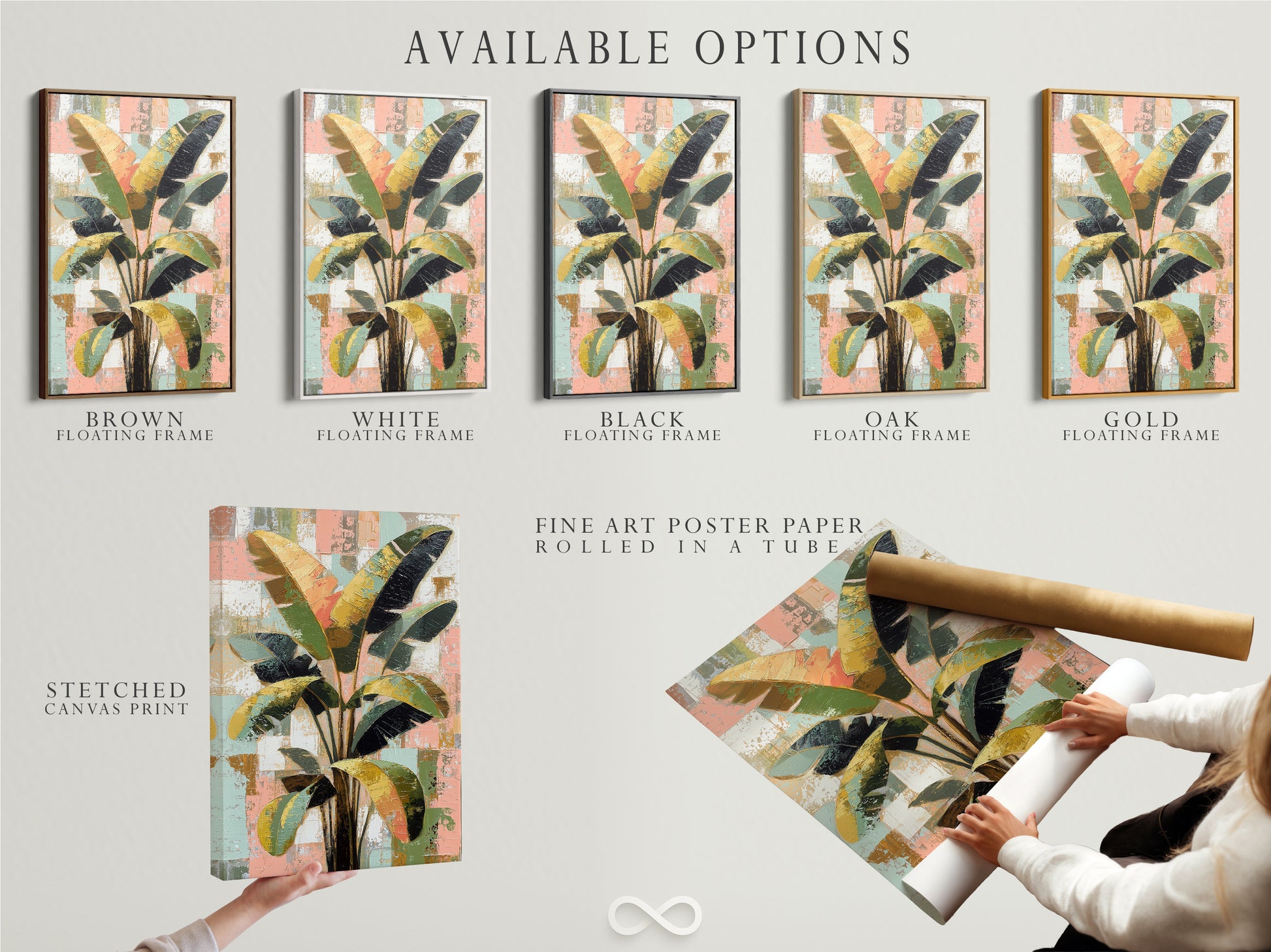 Explore available options for tropical plant artwork. Choose from stretched canvas prints fine art posters or floating frames. Find the perfect style to complement your decor. Elevate your space with botanical artwork.