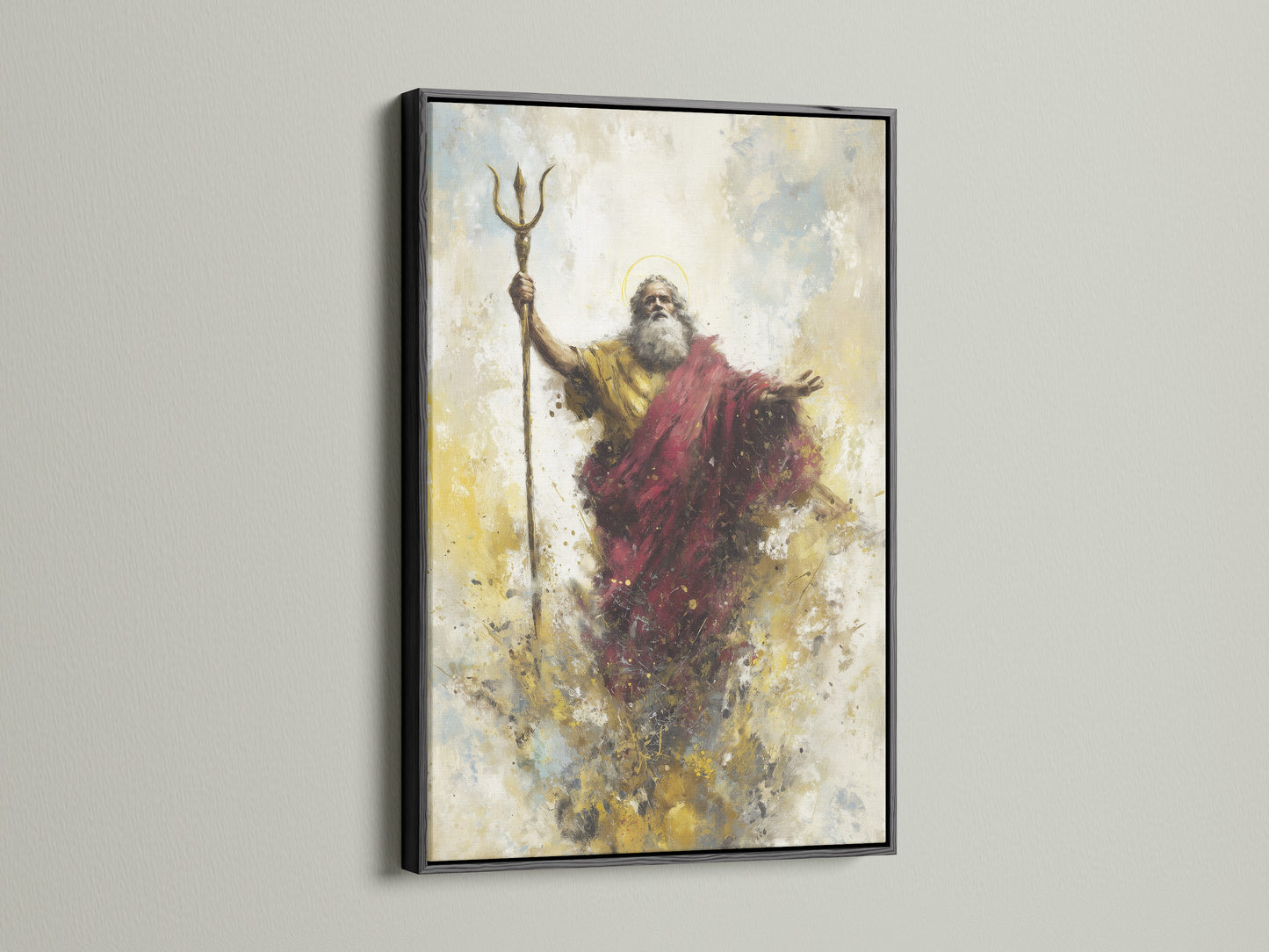 A black frame showcases artwork. The black frame adds a bold statement. The artwork looks sophisticated in this setting. The frame is a classic choice for a gallery or home.