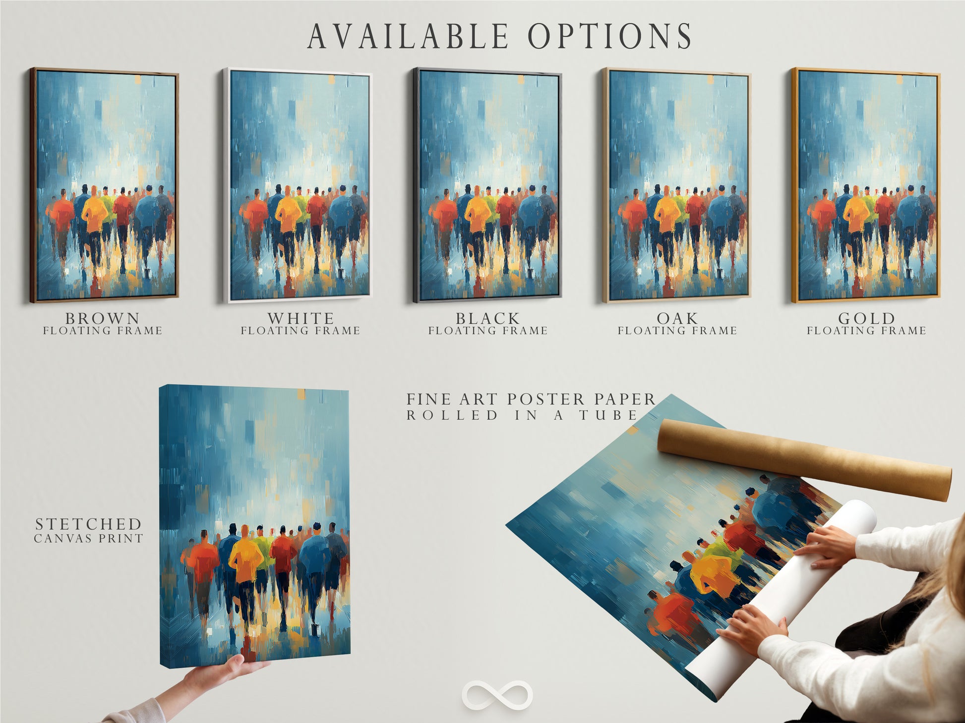 Explore available options for this marathon art. Choose from stretched canvas print fine art poster paper or floating frame. Customize your artwork to match your style and decor preferences. Find the perfect fit.