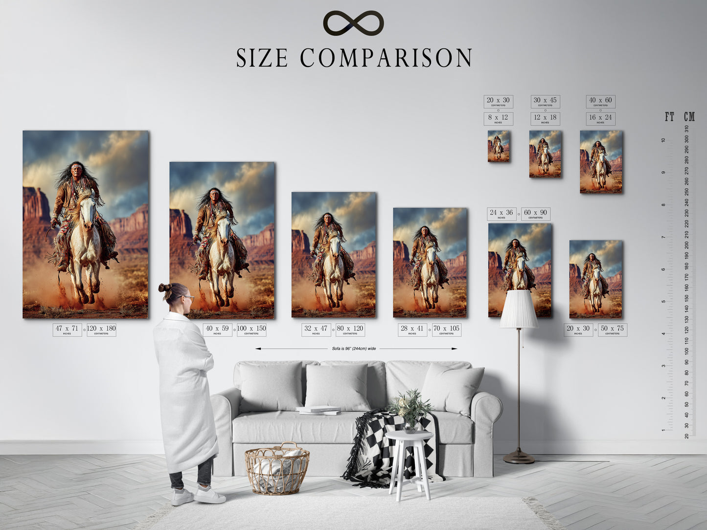 Native American Warrior Canvas Print - Western Horse Art, Southwestern Wall Decor for Office Man Cave