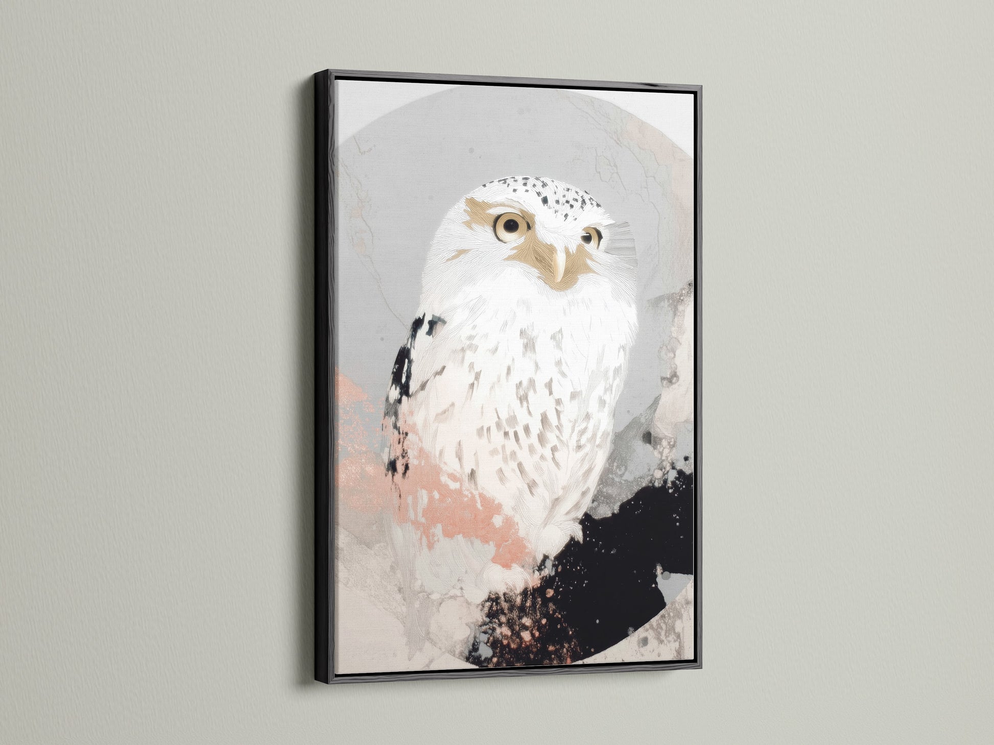The black frame provides a striking contrast to the white owl artwork. This modern wildlife art piece is perfect for bedroom wall decor. Itโs a great addition to contemporary spaces. The black frame enhances the neutral wall decor. Find the ideal owl canvas print for your home today.