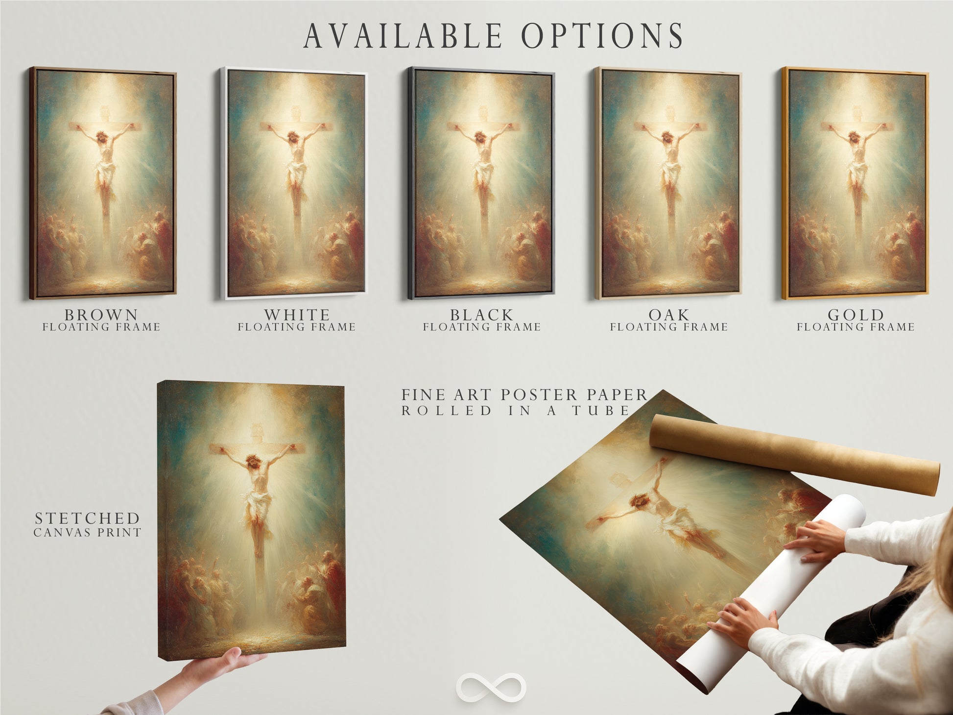 Explore our available options for your artwork. Choose from stretched canvas prints. Select fine art poster paper. Consider a floating frame. Discover the perfect combination to showcase your artwork. Elevate your space with our versatile options. Create a personalized display that reflects your style.