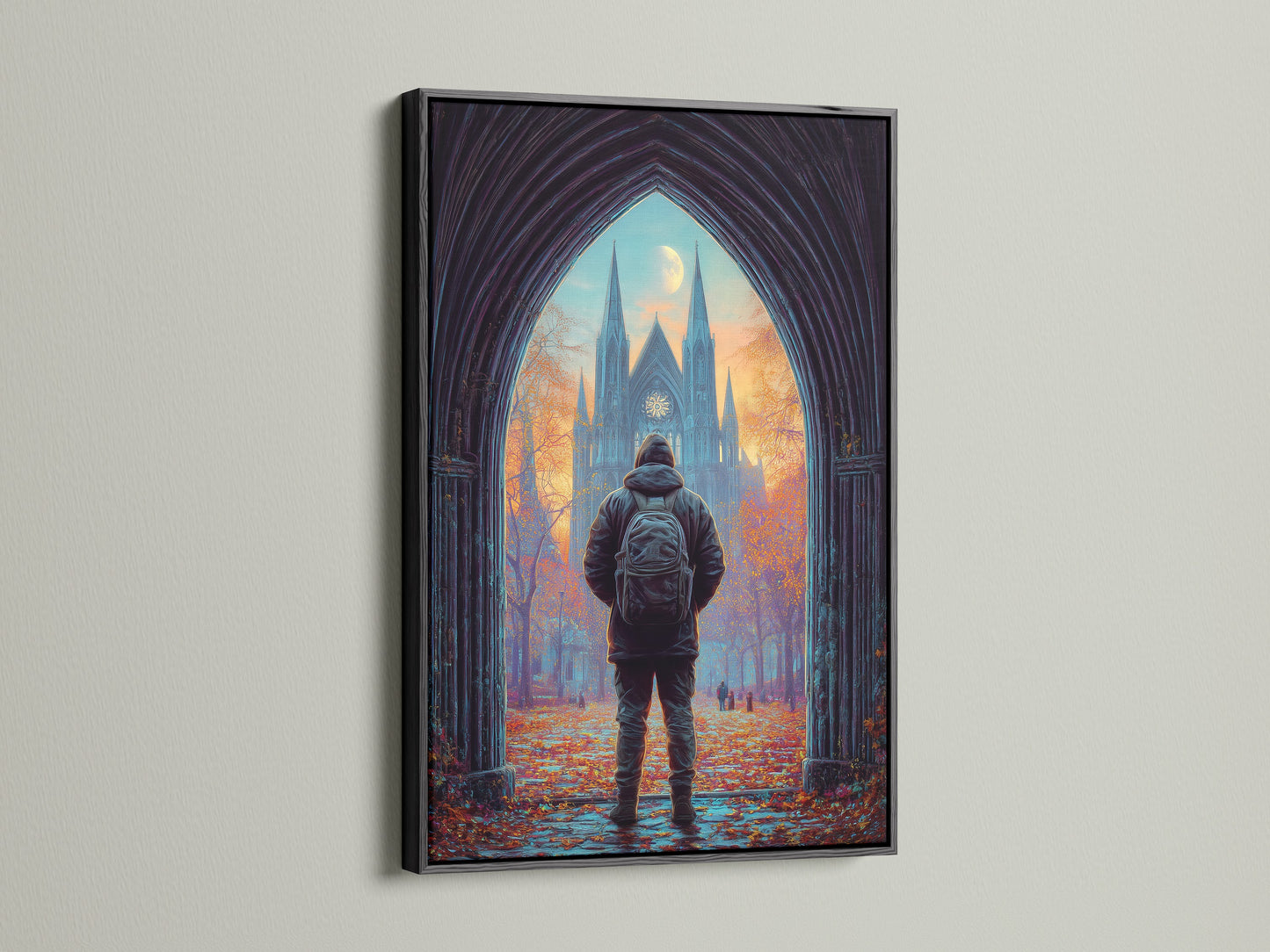 Explore artwork with a black frame. This cathedral print is strikingly presented. The black frame adds a bold sophisticated touch. Ideal for showcasing architecture art. It enhances the moody decor of any space. Discover gothic wall art for your home.