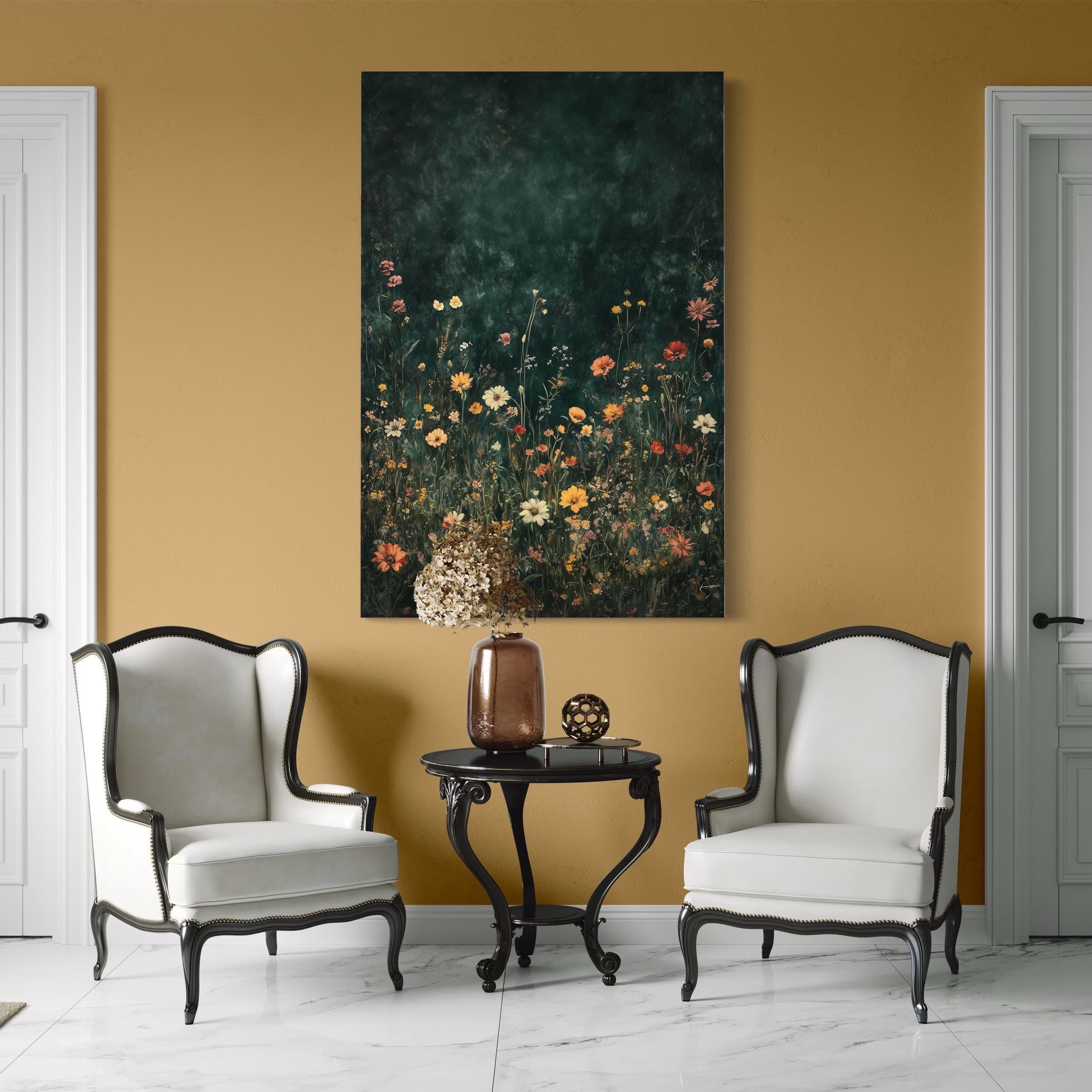 Art mural champ de fleurs sauvages - Art sur toile botanique vintage, Décor floral rustique, Déco murale de ferme moderne, Impression sur toile champ de fleurs