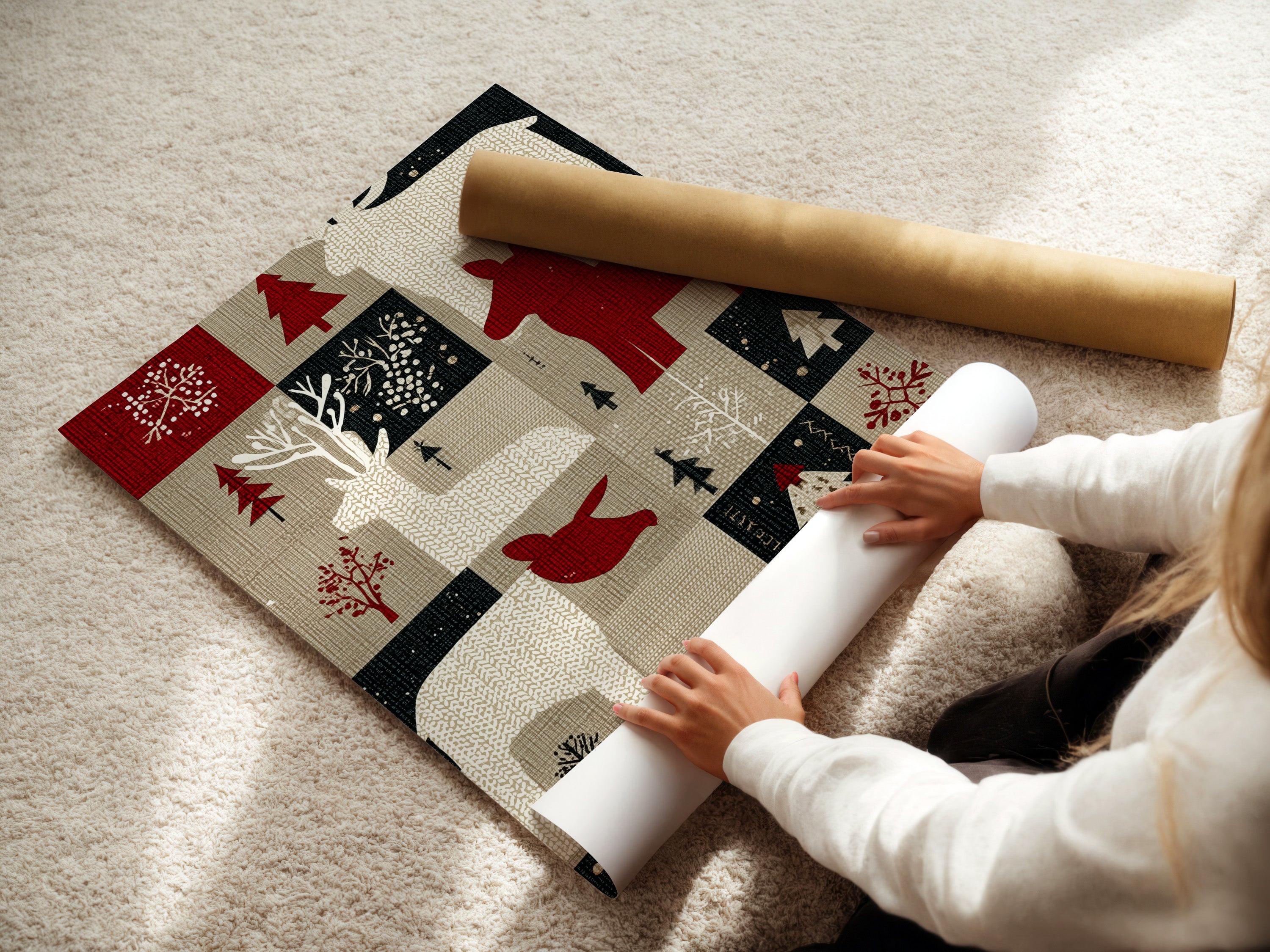 A woman is carefully rolling a fine art poster paper. The poster paper is high-quality. It ensures the artwork is preserved. This method protects the artwork during storage and transport.