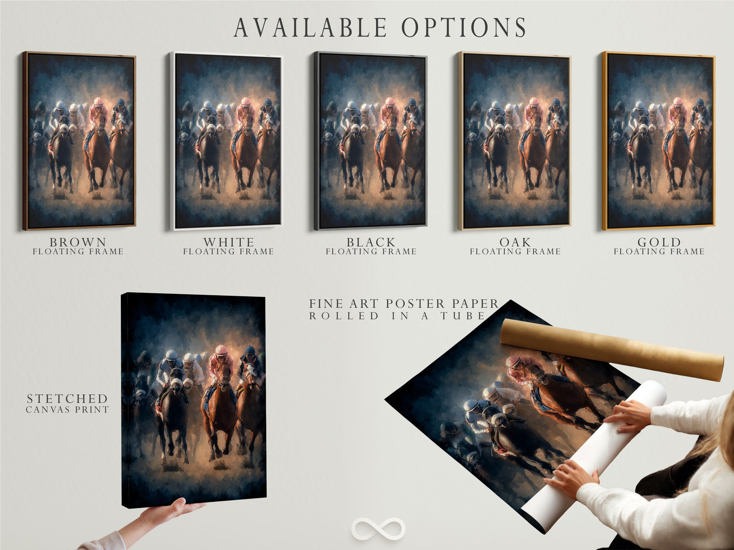 Available options for artwork: stretched canvas print fine art poster paper and floating frame. Choose the perfect option to match your aesthetic. Enhance your space with personalized art