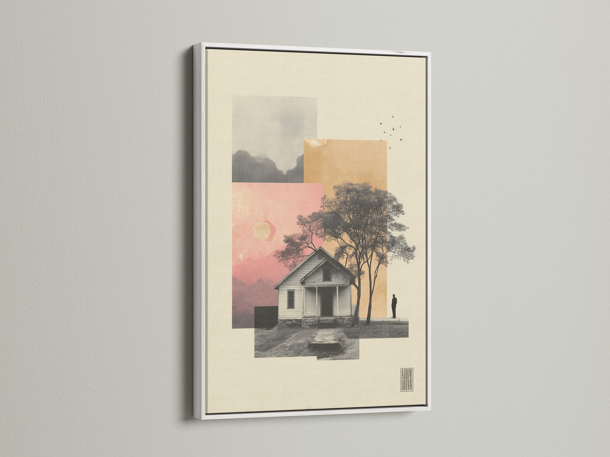 Art in a white frame offers a clean look. The white frame makes artwork pop. It provides a modern touch. Perfect for any interior space. The frame accentuates the art piece. It will brighten up your space.