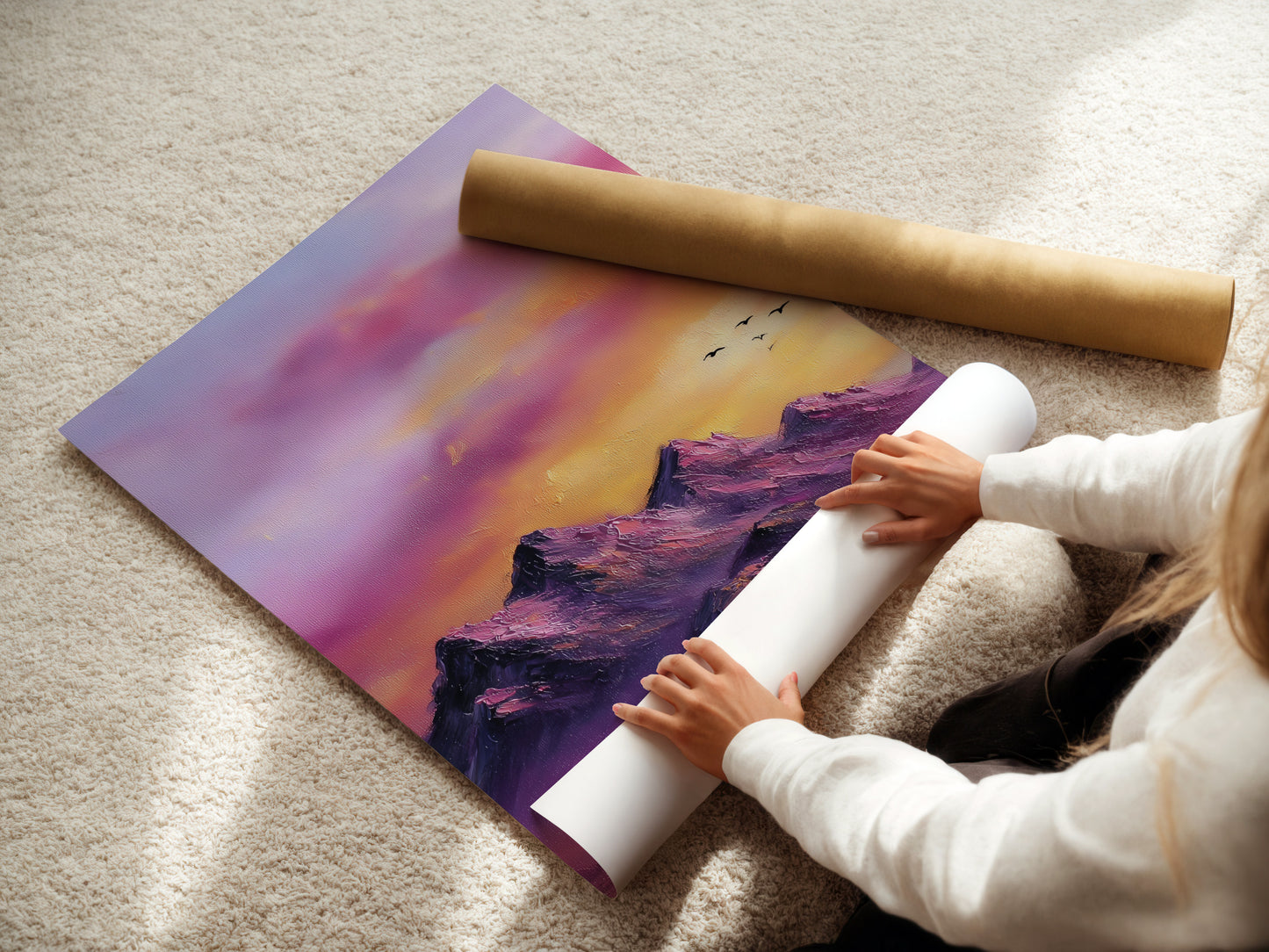 Purple Mountain Canvas Print - Sunset Landscape Wall Art, Majestic Peak Artwork for Bedroom Decor