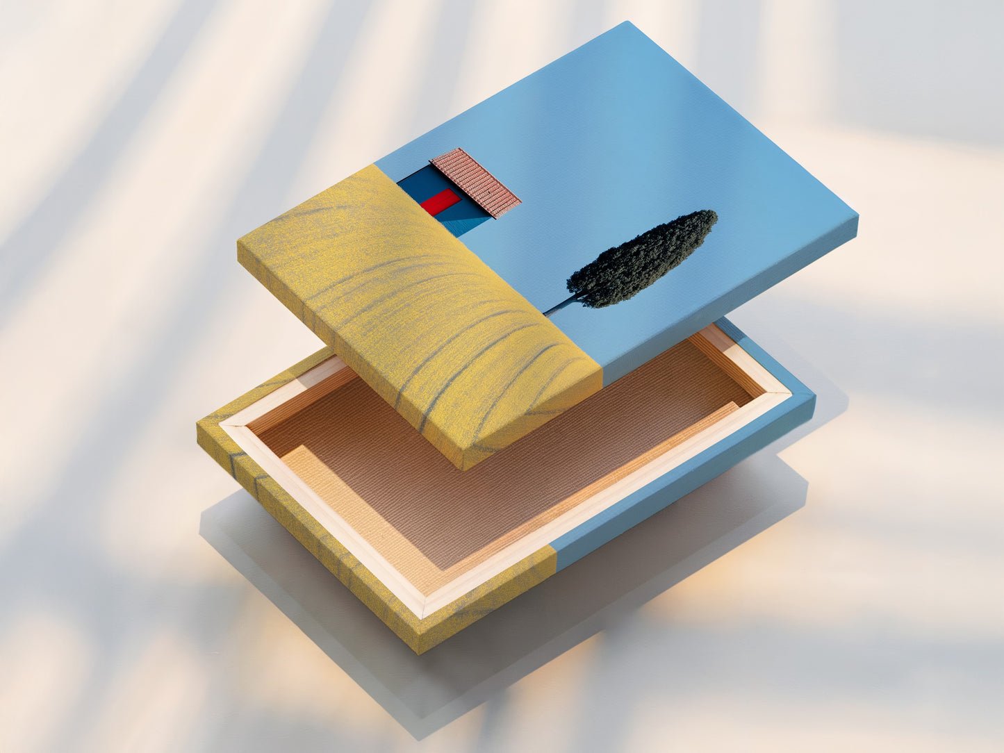 A stretched canvas print showcasing a tuscany landscape. The artwork captures the beauty of the Italian countryside. Ready to hang and enjoy in any room. This is a great addition to farmhouse wall art collections.