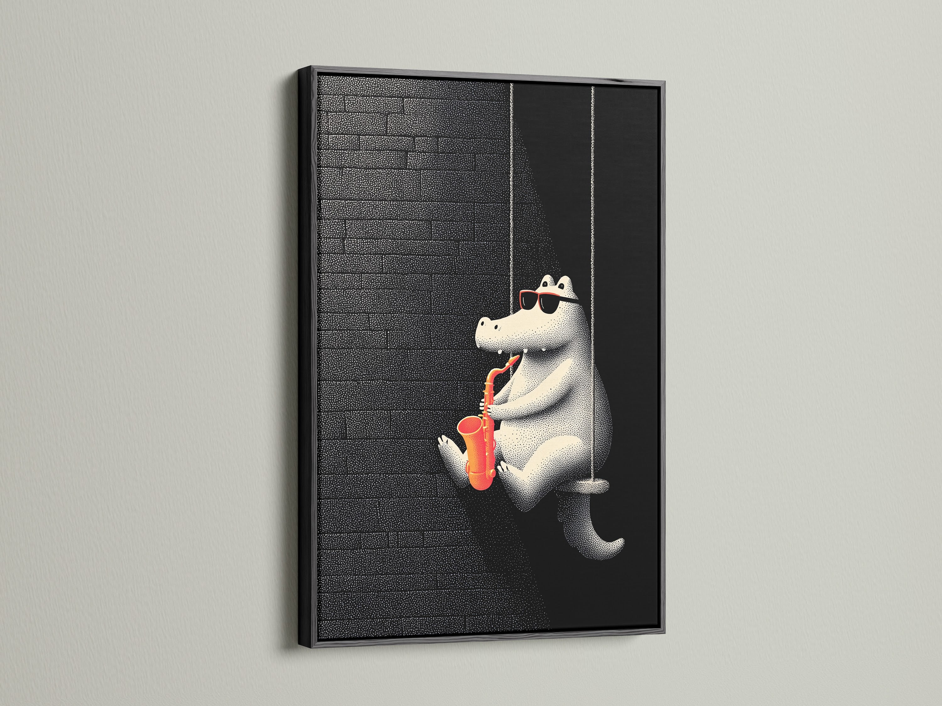 A striking art piece is displayed in a sleek black frame. The dark frame creates a bold statement. The artwork draws the eye and adds depth. This piece is perfect for contemporary spaces. Discover framed artwork today.