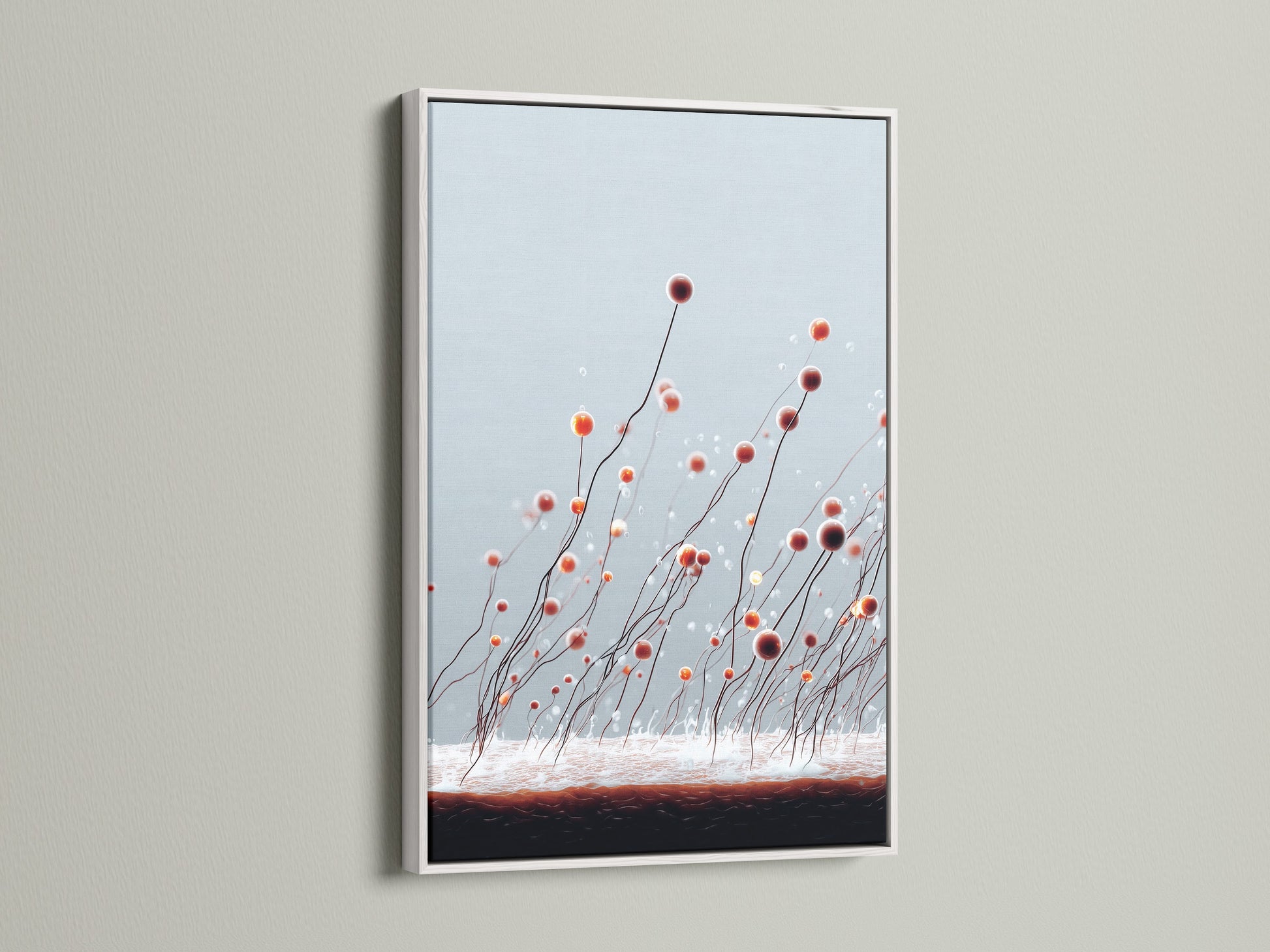 Artwork in a white frame on a light wall. The white frame offers a clean modern look. It makes the artwork pop. Discover our collection of white-framed artwork. Add a touch of elegance.