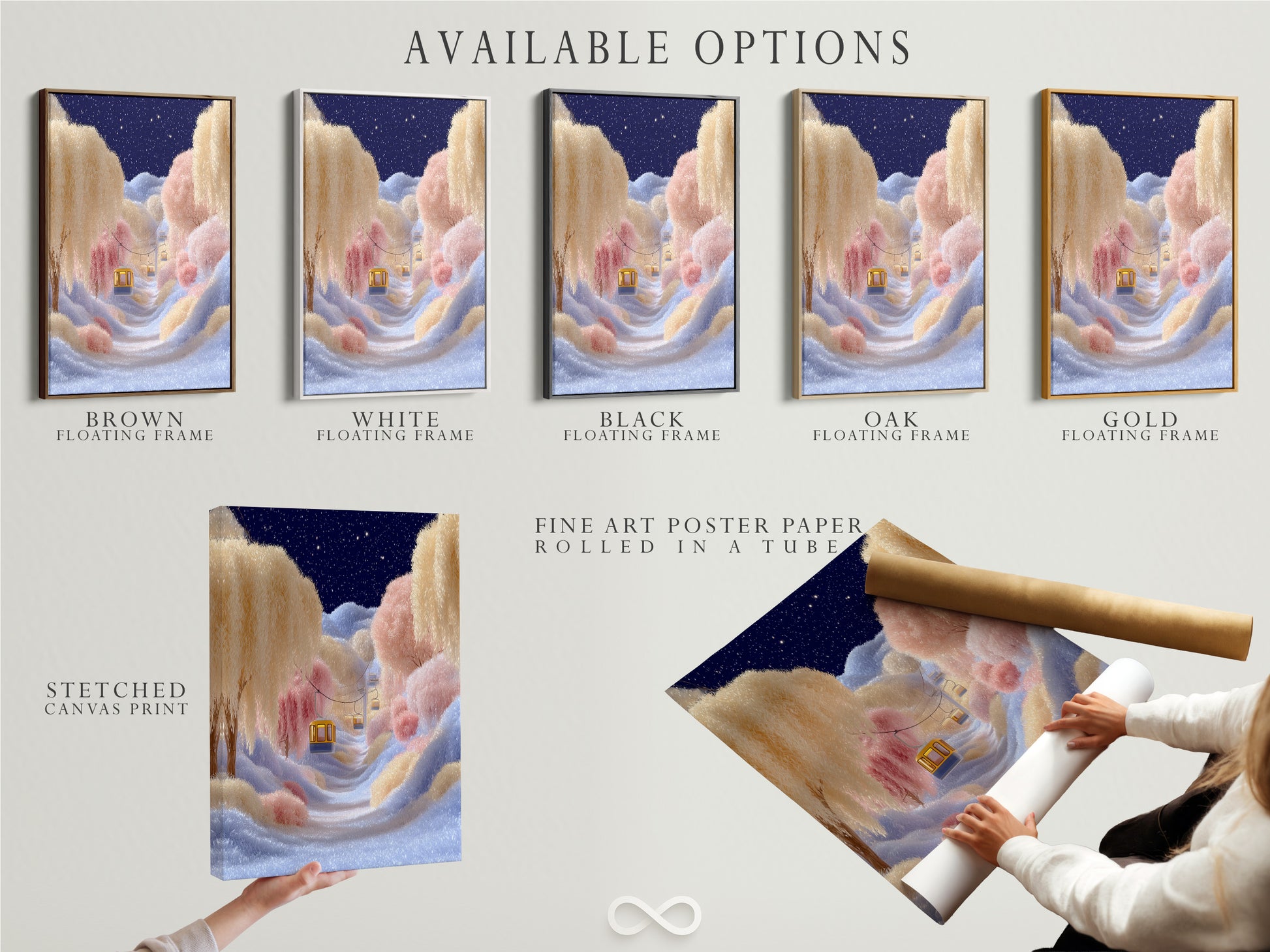 Available options include a stretched canvas print fine art poster and floating frame.  Choose the best option for your dreamy wall art. This pastel sky art fits any style. Find your perfect artwork today.