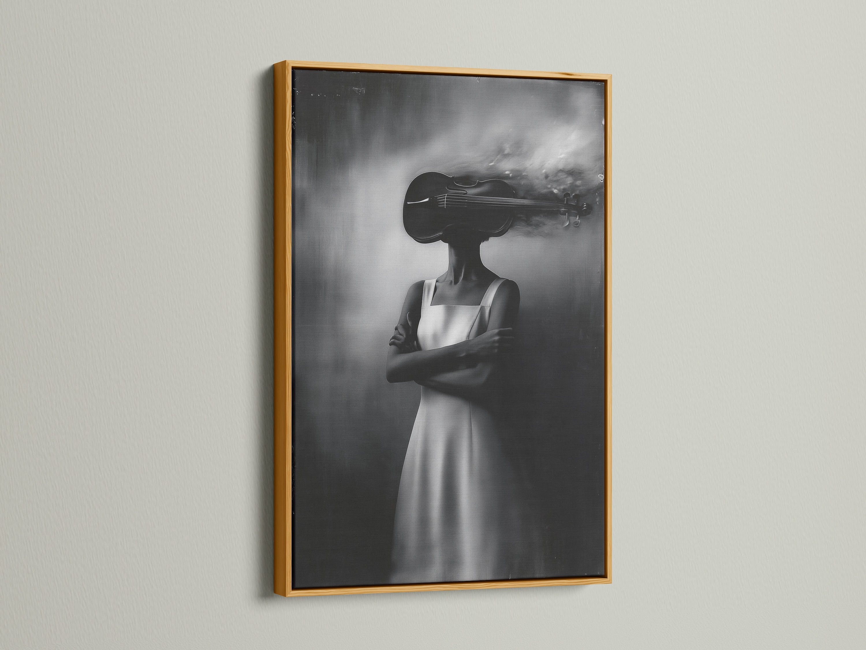 This surreal woman art is elegantly framed in gold. The black and white photography print adds sophistication. It is perfect for creating dreamy artwork. Discover our monochrome fine art options today
