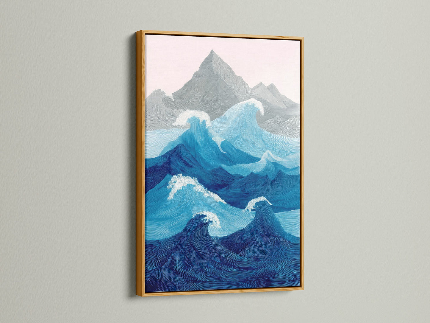 This features an ocean wave artwork in a luxurious gold frame. The gold frame adds a touch of glamour. The artwork is perfect for a formal setting. The colors are rich and inviting. This piece brings a sense of opulence and elegance. It enhances the beauty of the artwork. It is a perfect focal point for any room