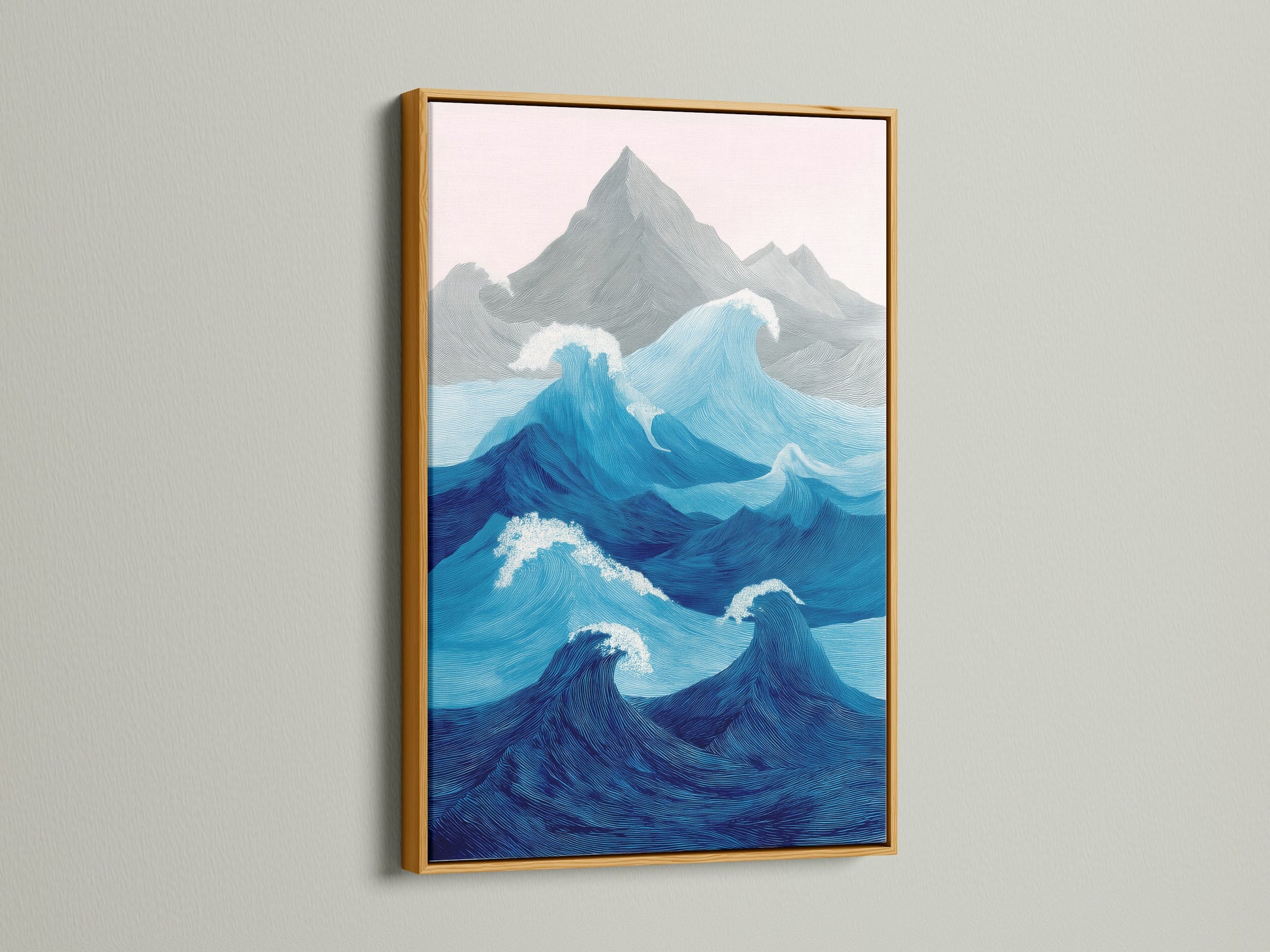 This features an ocean wave artwork in a luxurious gold frame. The gold frame adds a touch of glamour. The artwork is perfect for a formal setting. The colors are rich and inviting. This piece brings a sense of opulence and elegance. It enhances the beauty of the artwork. It is a perfect focal point for any room