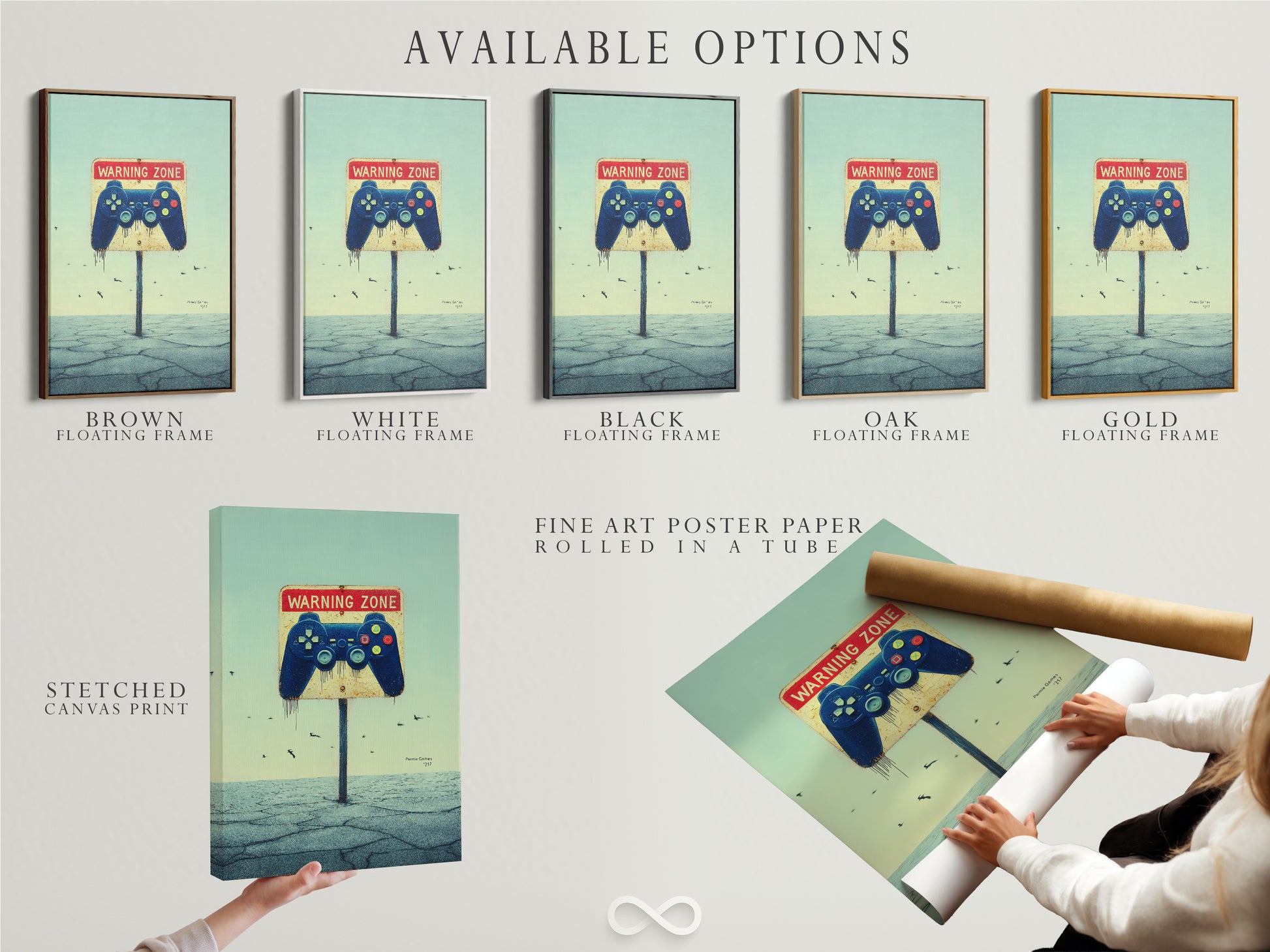 Available options for Gaming Zone artwork: stretched canvas print fine art poster paper and floating frame. Customize your gamer wall art. The gaming print suits any style. Get cool teen boy decor today. Elevate your game room art.