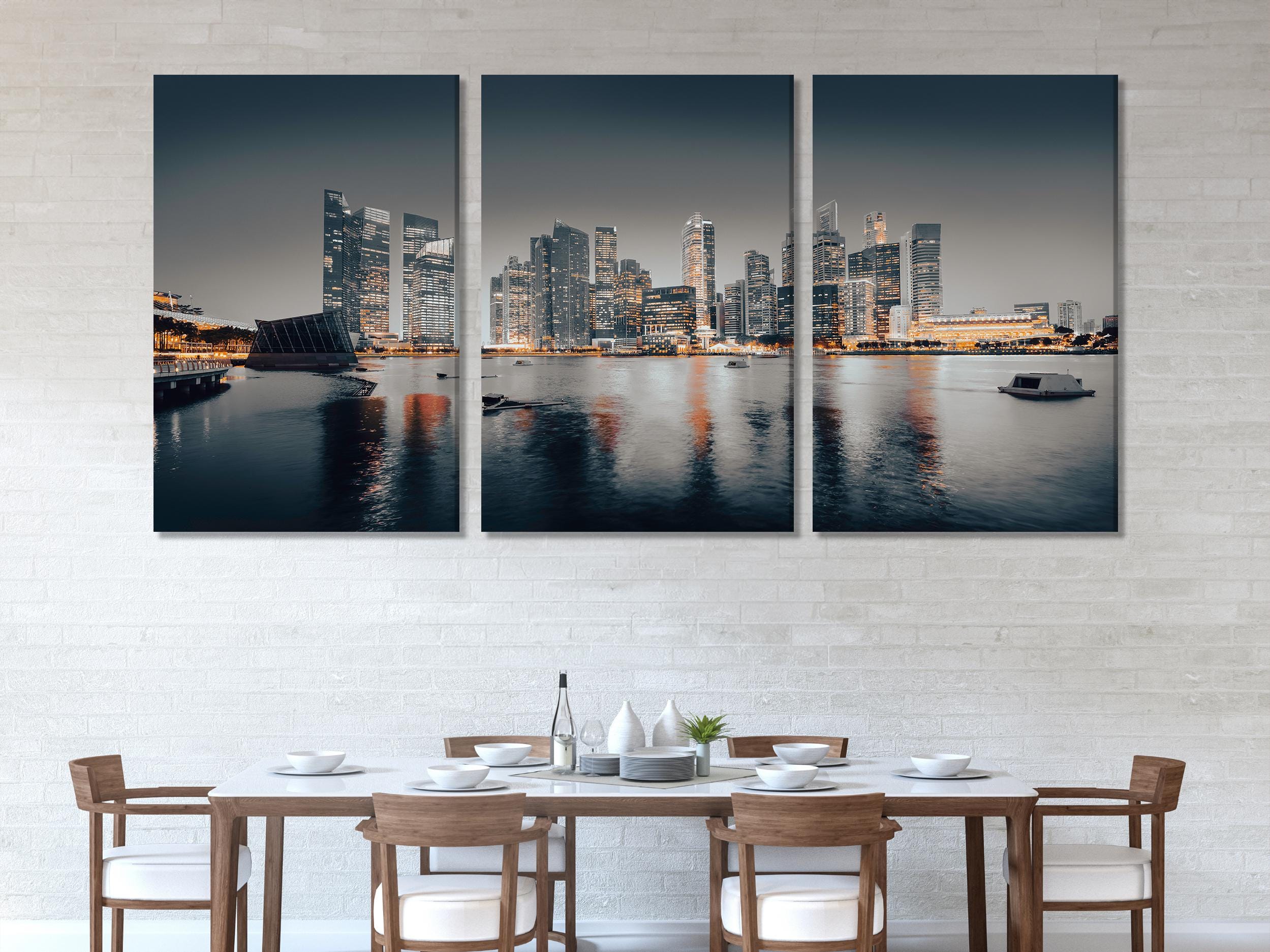 Singapore Wall Art - Groot canvas print van Singapore stadsgezicht, moderne skyline muurkunst, Singapore wanddecoratie, meerdelige Singapore wanddecoratie