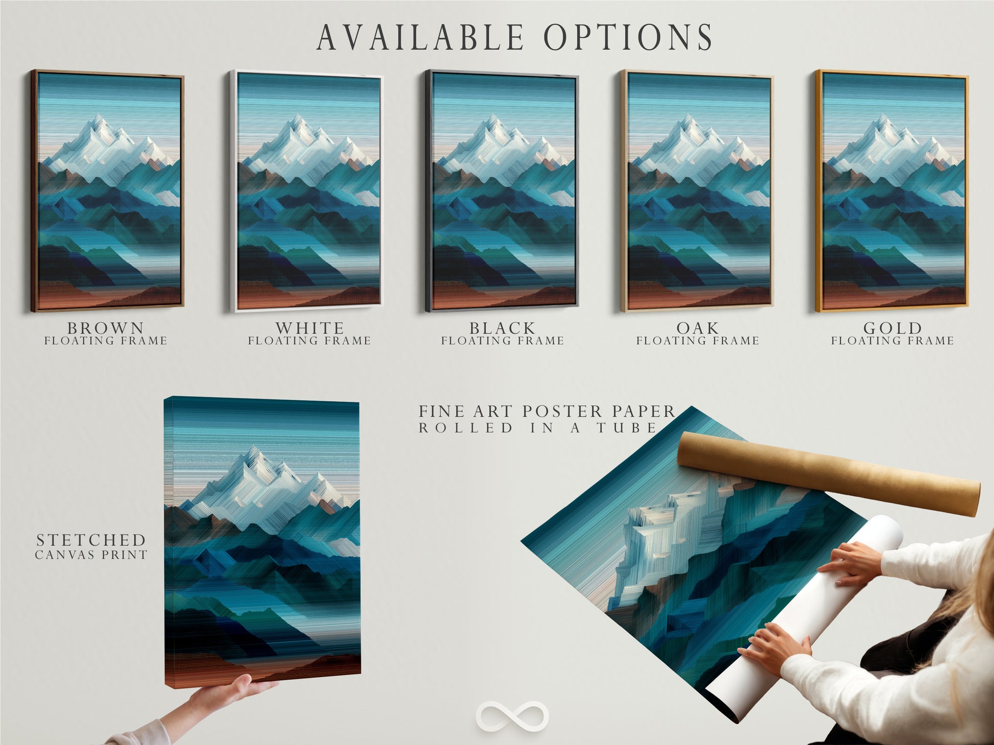 Available options include stretched canvas prints fine art poster paper and floating frame. Choose the best option for your artwork. Customize your art to match your style. Explore all available options now
