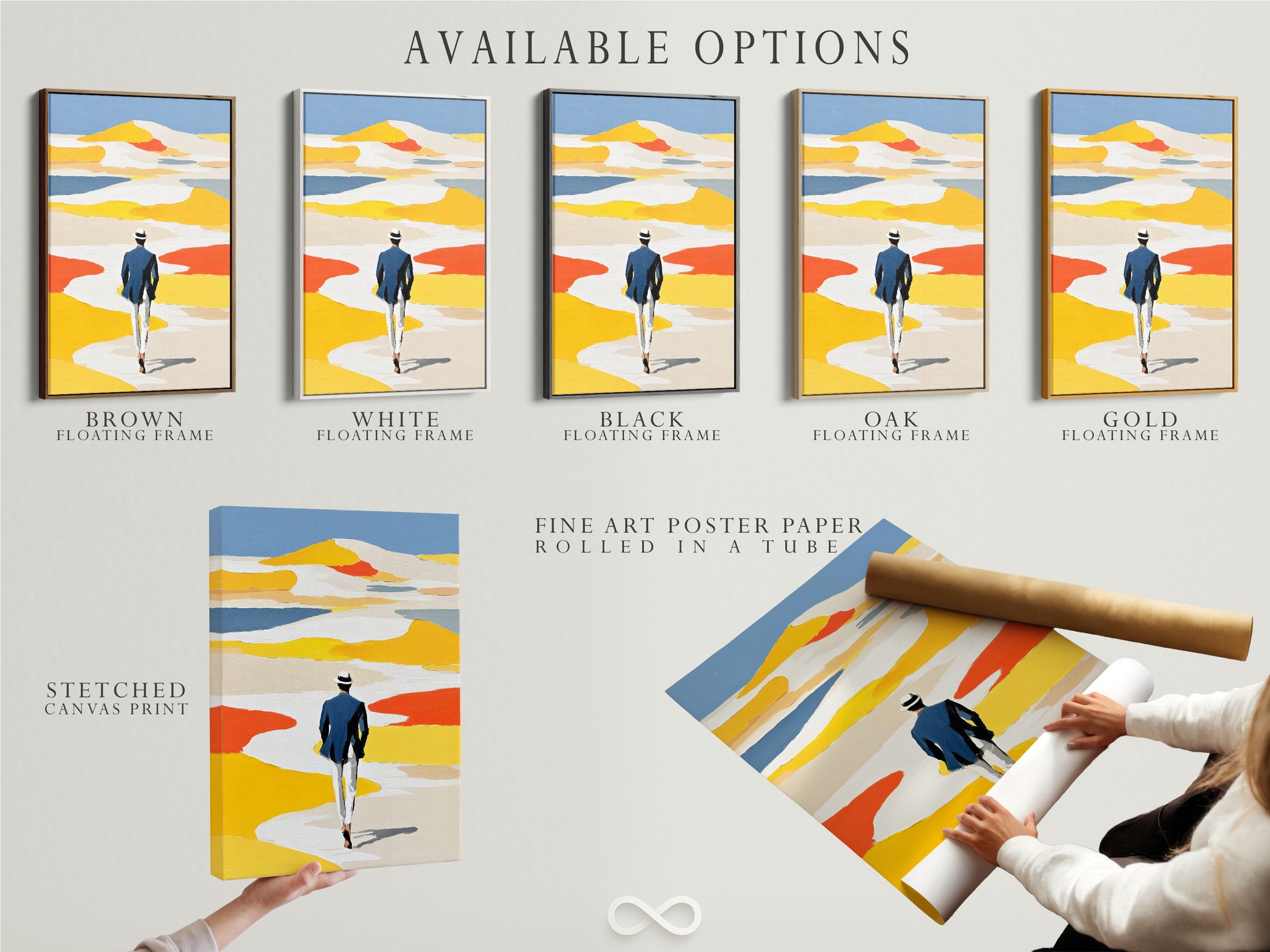 Available options for abstract figure art prints. Choose from stretched canvas print fine art poster paper or a floating frame. Customize your artwork to perfectly match your style. Create stunning modern minimalist wall art.