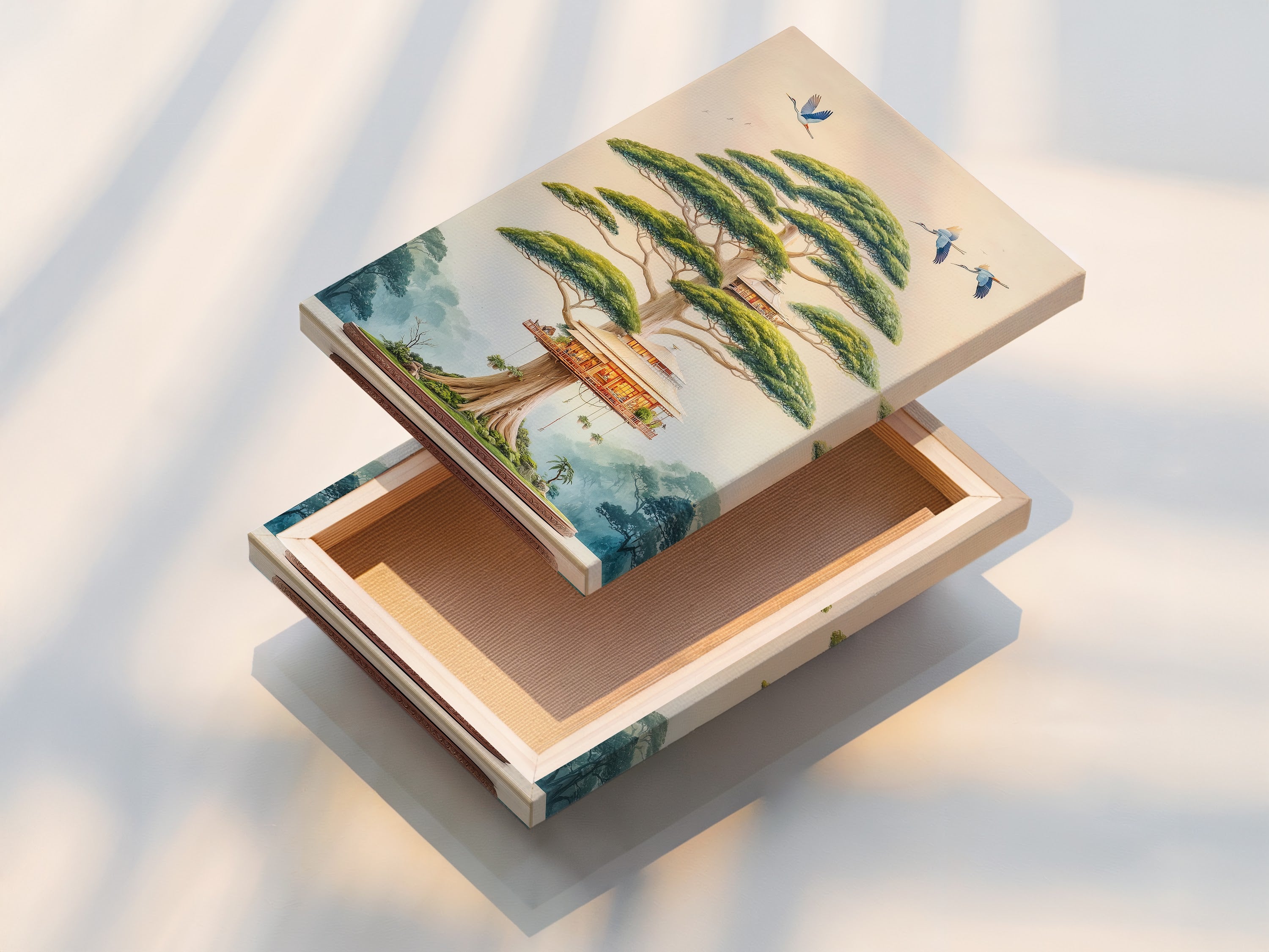 Experience the beauty of a stretched canvas print. It shows the Japanese Bonsai Tree House artwork. Ideal for contemporary minimalist or eclectic styles. This zen wall artwork transforms living rooms bedrooms and offices.